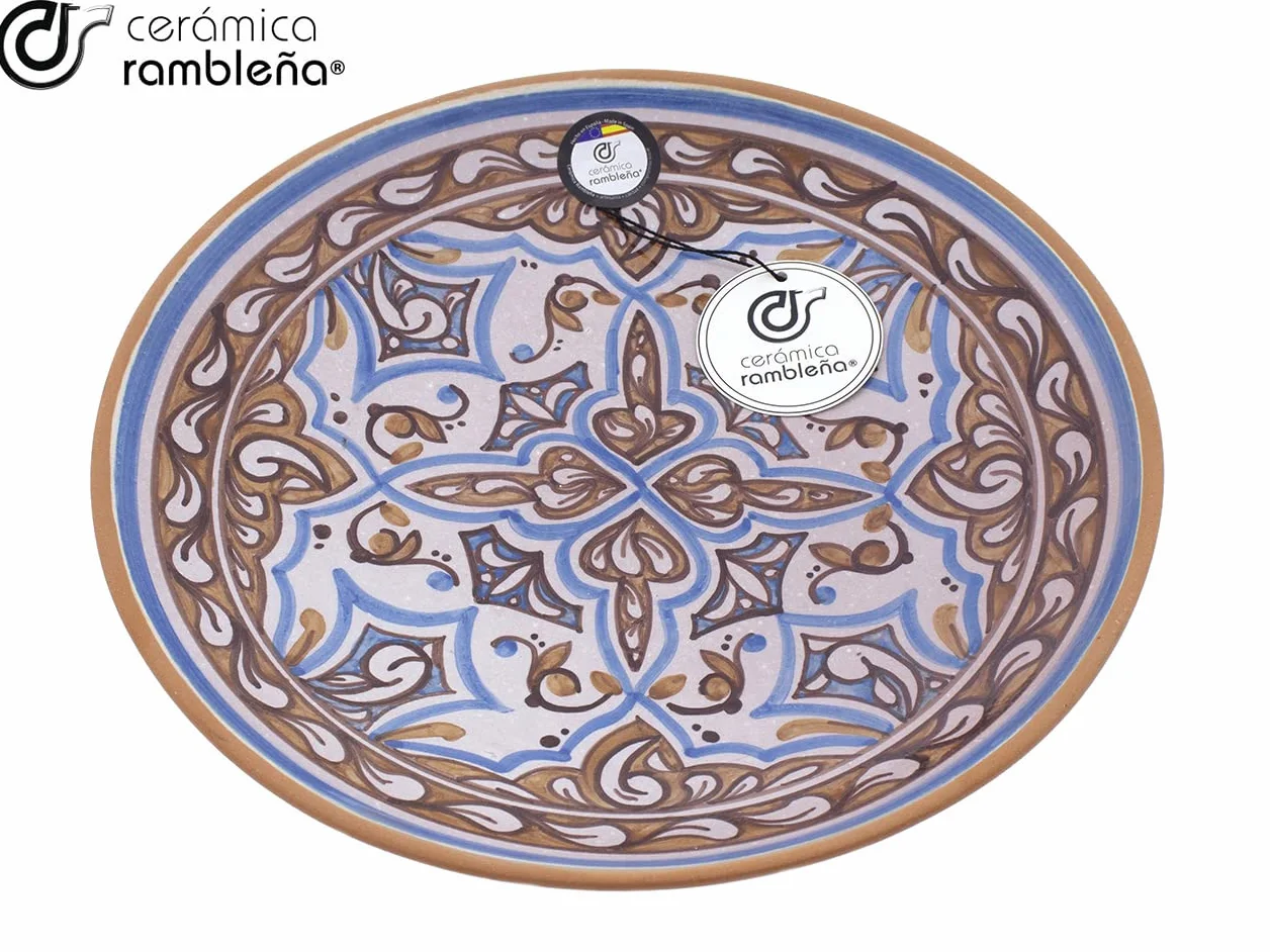 CERÁMICA RAMBLEÑA | Plato decorativo pared | Plato de cerámica | Plato de pared | Plato de barro | Plato pared - Modelo D46 | 100% Hecho a mano | 27x27x4.5 cm