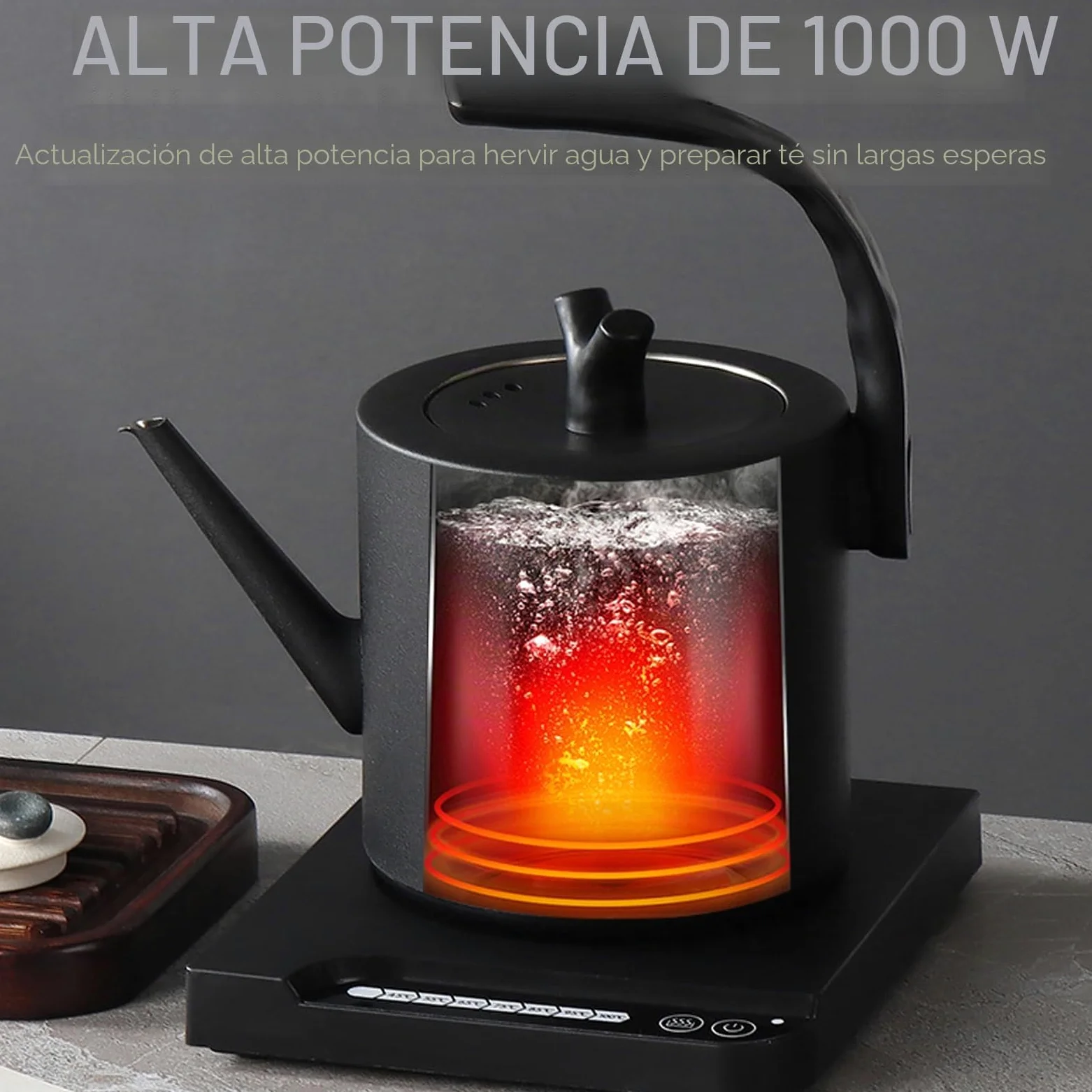 Hervidor De Acero Inoxidable, 1L Hervidor Eléctrico Inteligente De Cuello De Cisne Tetera De 1000W Digitales LED Mostrar Con Control De Temperatura Y Apagado Automático Por Alta Temperatura