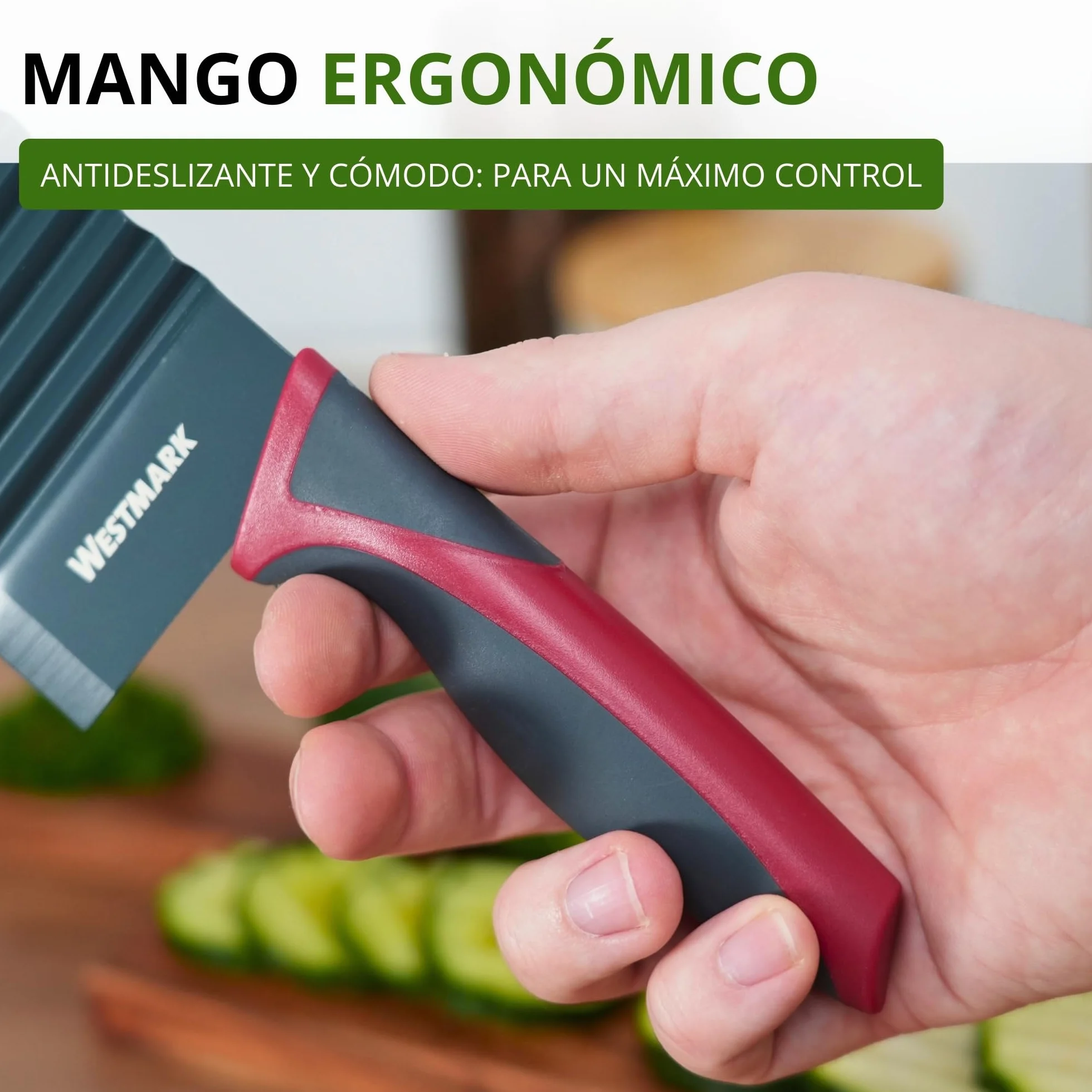 Westmark cortador ondulado, cuchillo negro-rojo de 28.3 cm para verduras, patatas, fritas y alimentos BLW, Hoja con revestimiento antiadherente, óptimo para cortes creativos y seguros