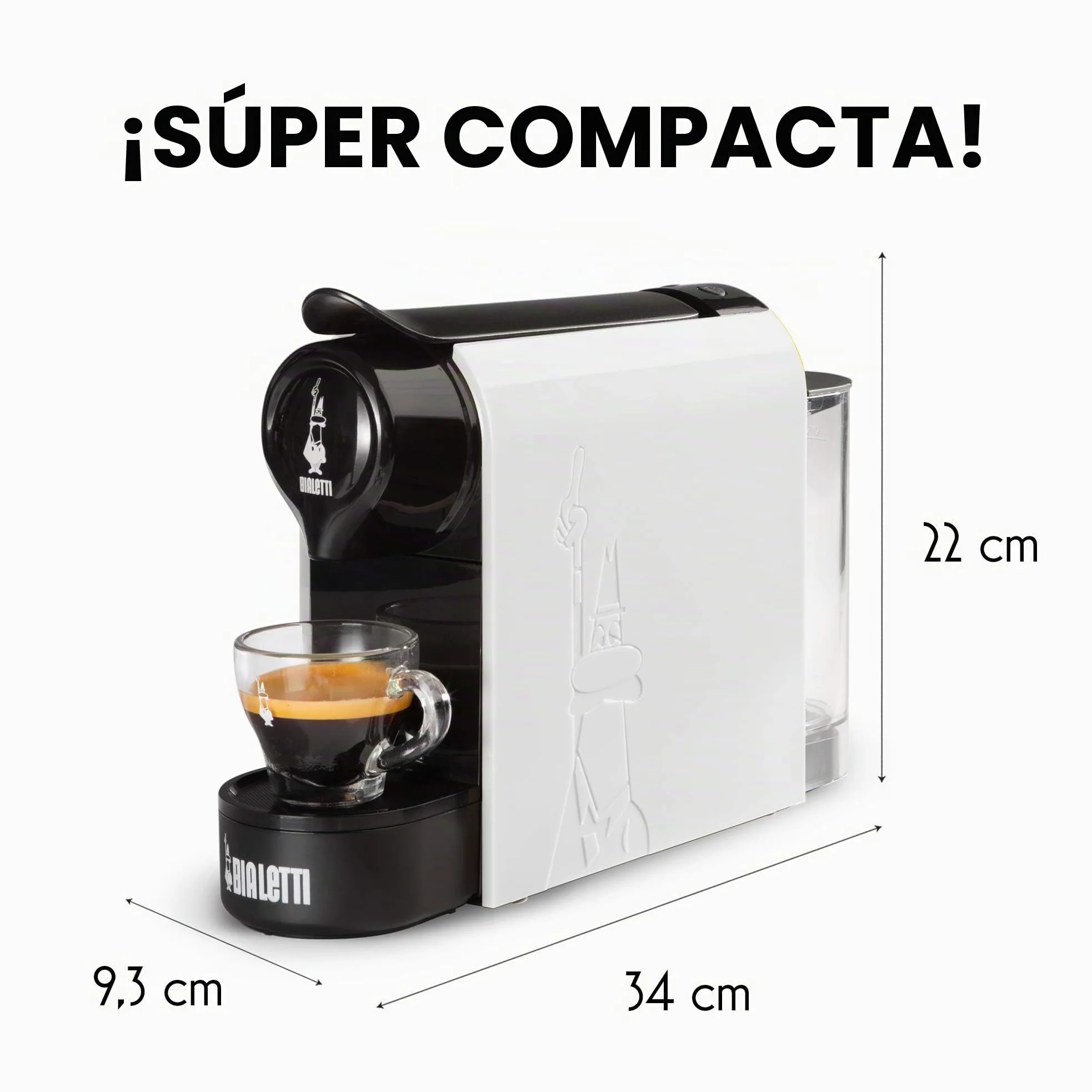 Bialetti Gioia, Espresso Café Máquina por Aluminio Cápsulas, Sarribaer-compacto, 500 ml Tanque, 1200W, Blanco