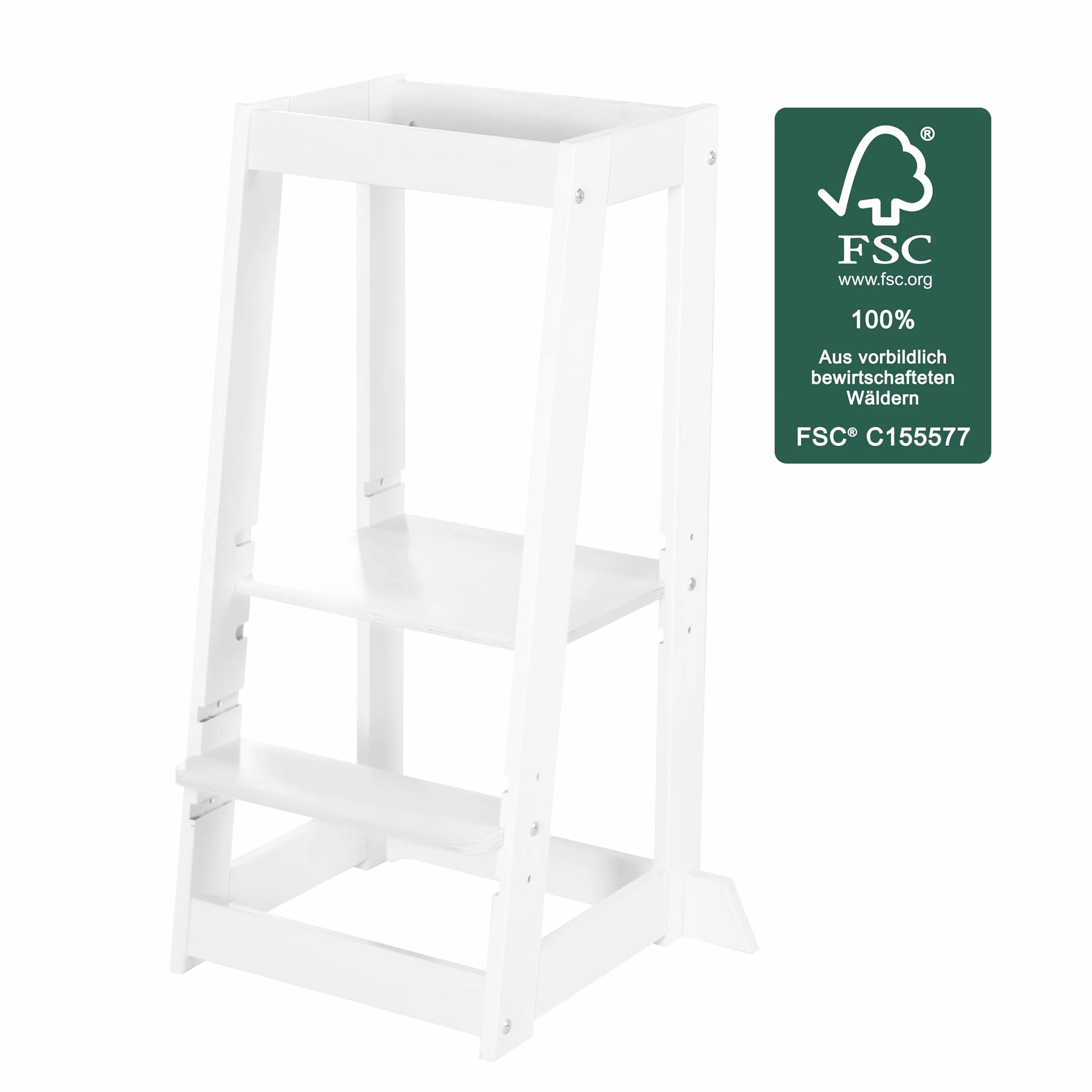 roba Torre de Aprendizaje - Taburete Seguro para Niños - como Ayudante de Cocina - Capacidad de Carga hasta 80 kg - Madera Certificada FSC - Blanco
