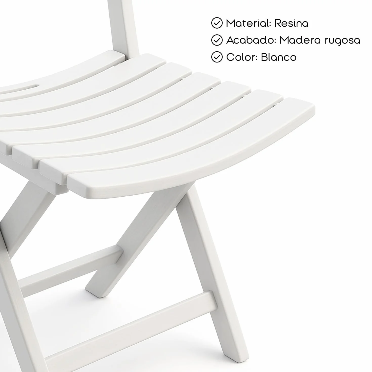TIENDA EURASIA – Silla Plegable | Pack 4 Uds | Material Resina | Acabado Madera Rugoso | Medidas 41x44x78 cm | Respaldo Sólido | Peso Máximo 120 Kg | Portátil (Blanco)