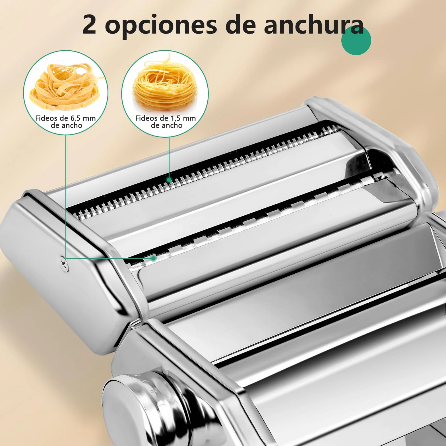 YASHE Máquina de Pasta, Manual Pasta Maker, 7 Grosor Ajustable, 2 Cortador de Masa de Ancho, Acero Inoxidable, Fideos Caseros Bola de Masa Espaguetis