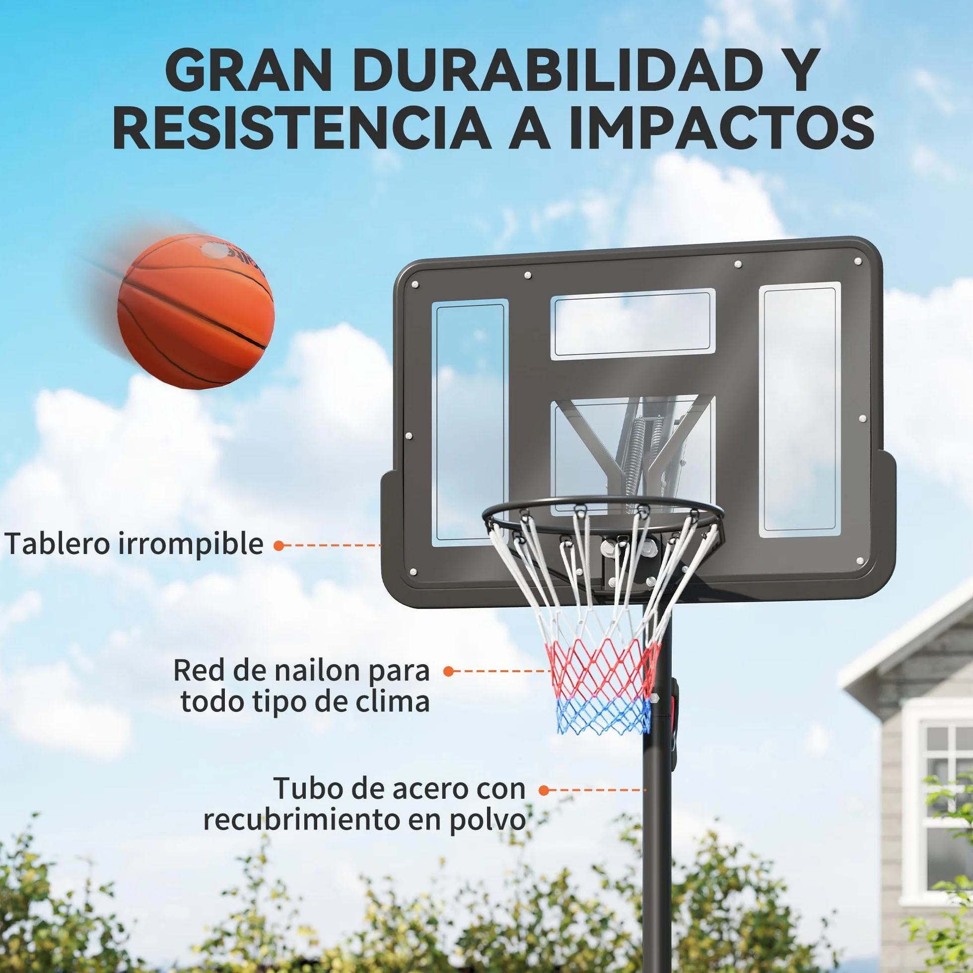 SPORTNOW Canasta de Baloncesto Exterior Altura Ajustable 235-305 cm Portátil Tablero Irrompible 110 cm Ruedas Saco de Peso Negro