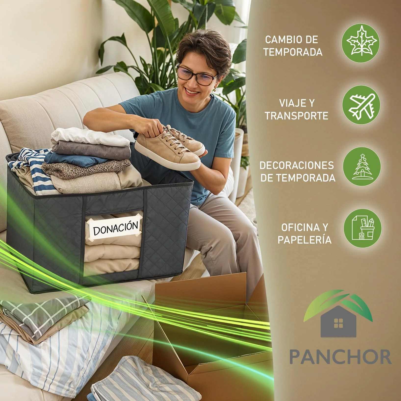 SUPER Organizador Armario | Cajas Almacenaje Ropa PORTÁTIL | PACK DE 3 con 35L | Cajas Almacenaje Ropa PLEGABLE | Bolsas Almacenaje Ropa con Asa Reforzada | para Guardar Ropa, Abrigos, Mantas