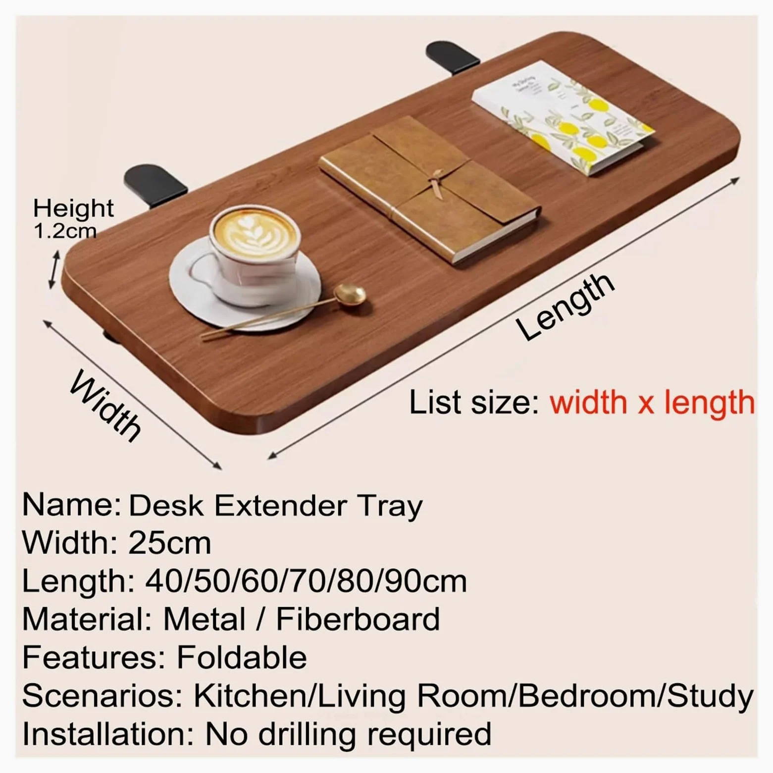 Bandeja extensora de escritorio de 16 20 24 28 32 35 pulgadas, extensor de mesa con abrazadera, tablero de extensión de escritorio plegable, bandeja for teclado(White,20x40cm (7.9x15.7in))