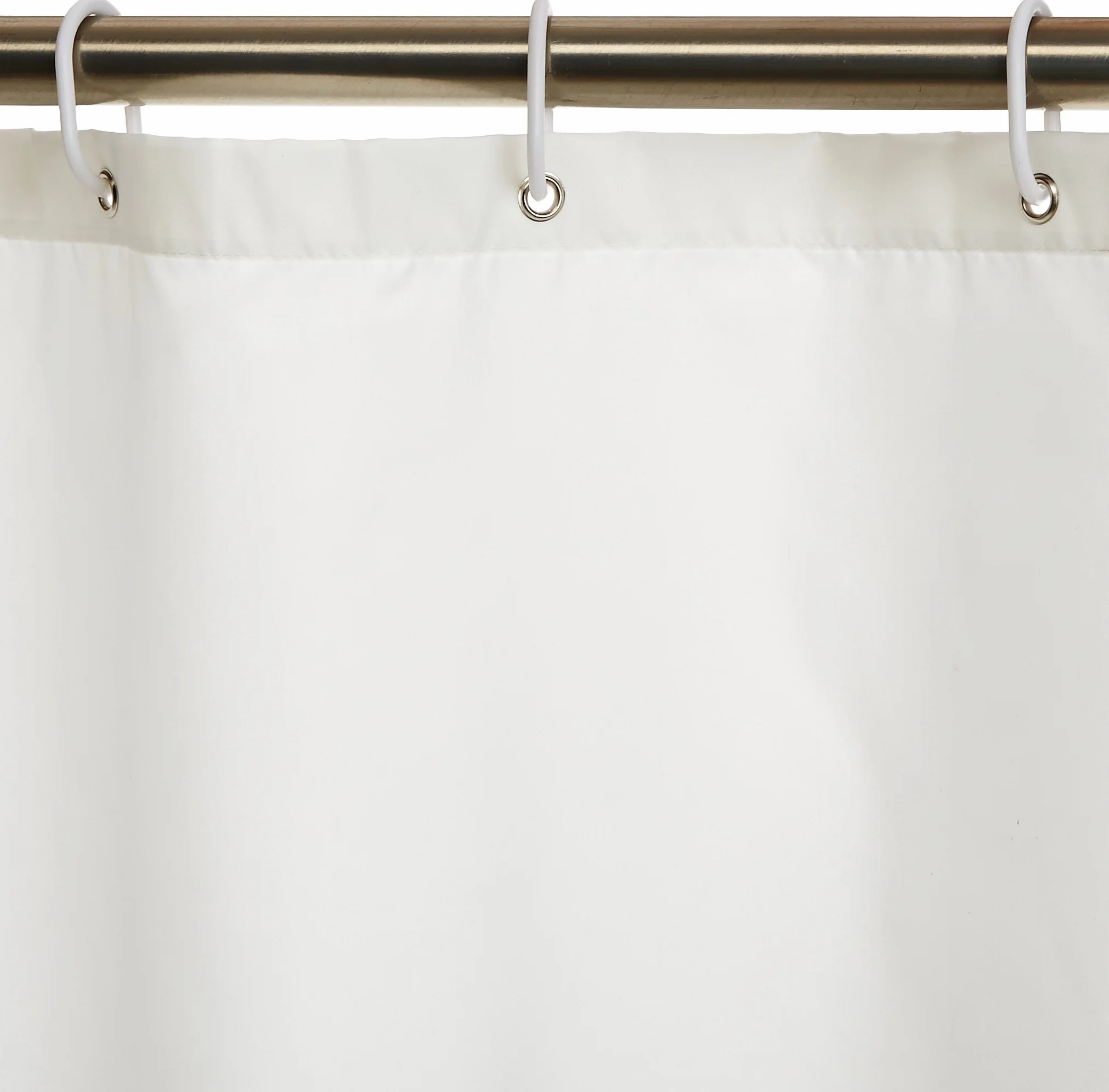 Amazon Basics Cortina de Ducha de Tela Resistente al Agua y al Moho, con Ojales y Ganchos, Lavable a máquina, 180 x 180 cm, Color Blanco