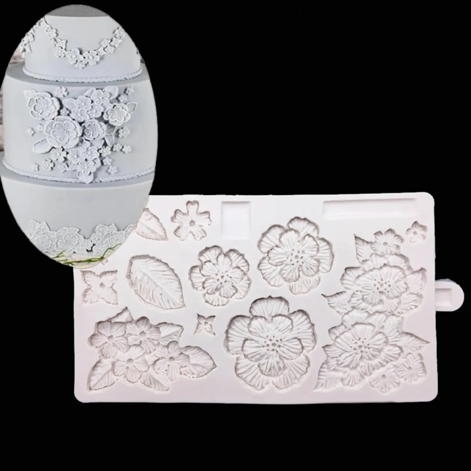 Moldes de silicona, moldes para hornear, 20 x 11,7 cm, diseño de hojas de flores, molde de silicona para galletas, cupcakes, chocolate, fondant, herramientas de decoración de pasteles