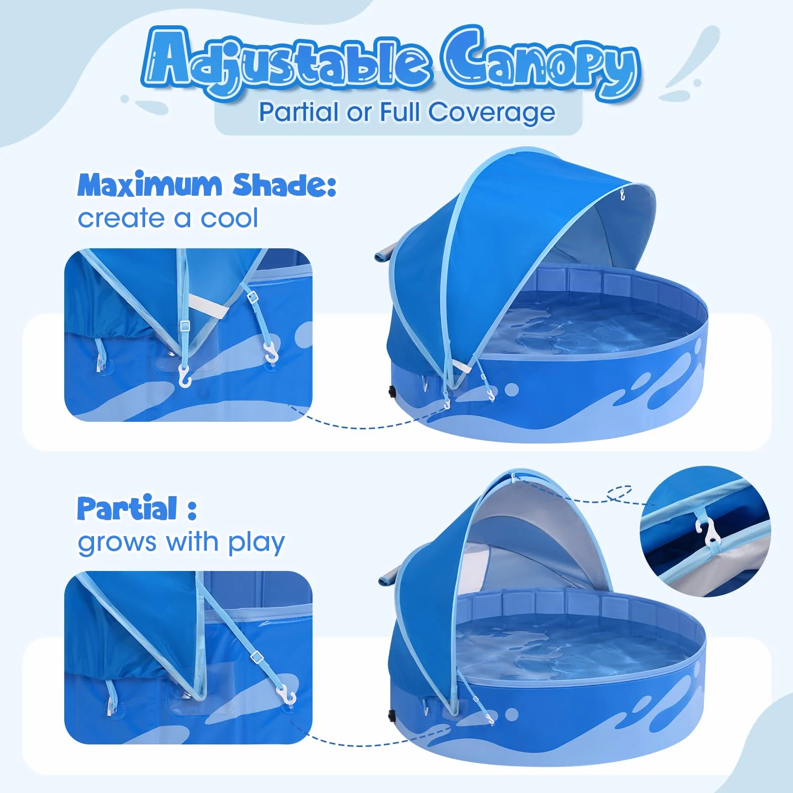 Peradix Piscina Infantil con Toldo 120 cm Plegable Protección Solar UPF50+ para Bebés y Niños