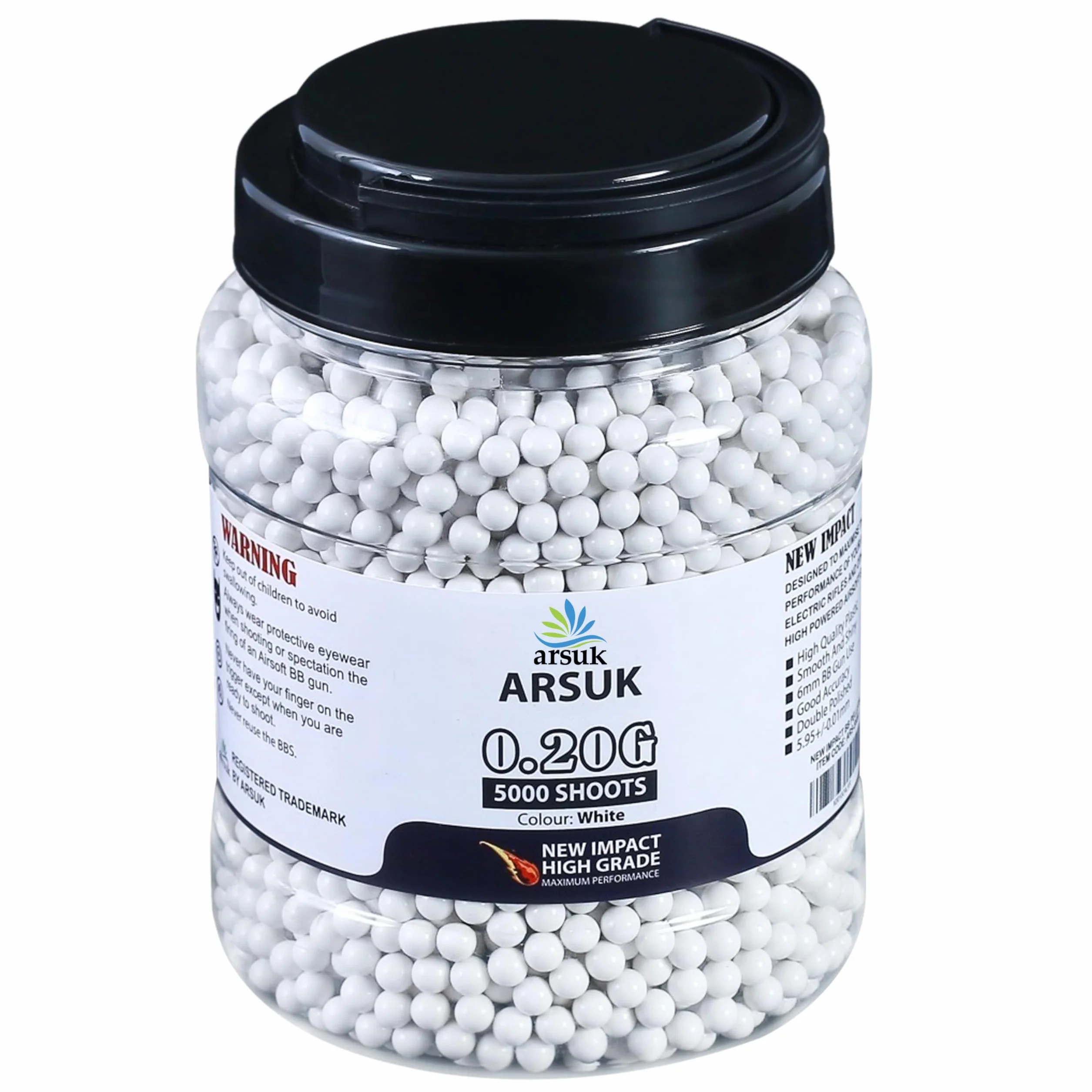 ARSUK Balines Airsoft 6mm 0,20g 5000 Unidades Bolas BB Plásticas Sin Costuras