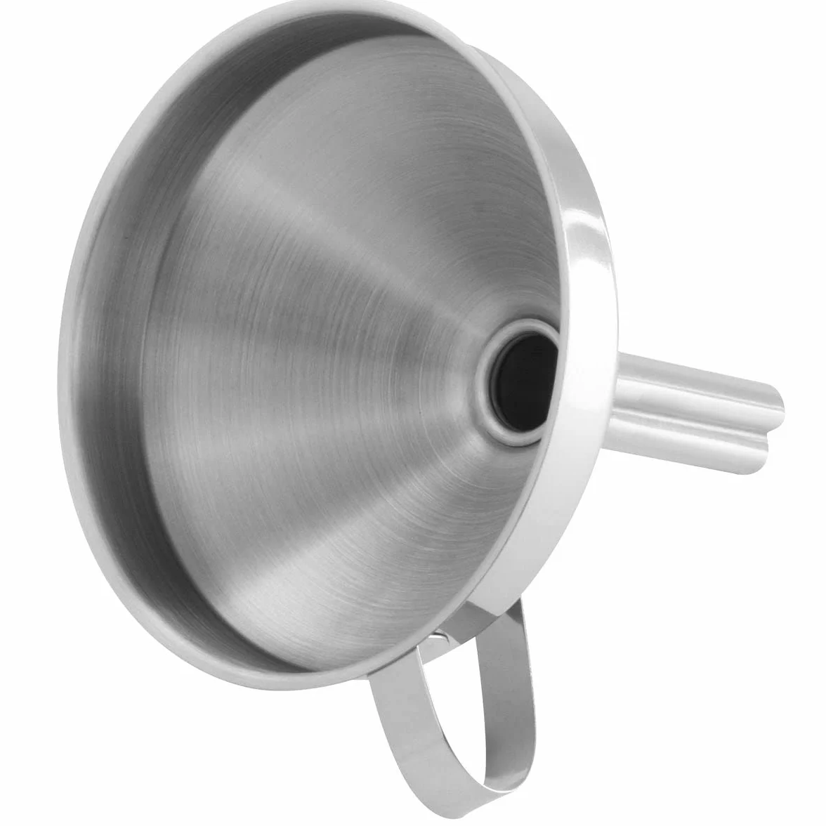 Fackelmann Embudo de Cocina de Acero Inoxidable con Asa Lateral, Color Plateado, Apto para Lavavajillas, 10 x 13 x 11 cm, Boca Inferior de 1.6 cm de Diámetro, 1 Unidad