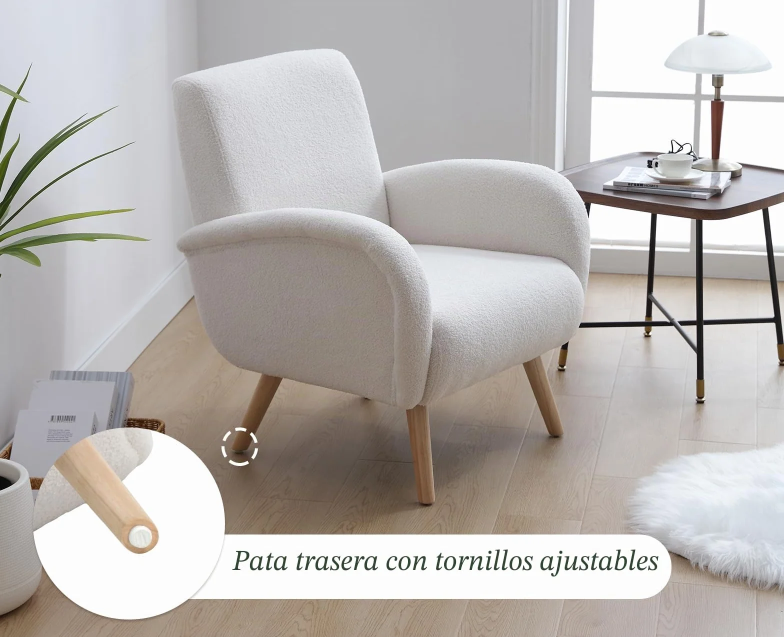 chairus Butaca Ocio Moderno Sofá de Salón Individual con Patas de Madera, Sillón Pequeño Lectura para Sala de Estar/Dormitorio, Blanco