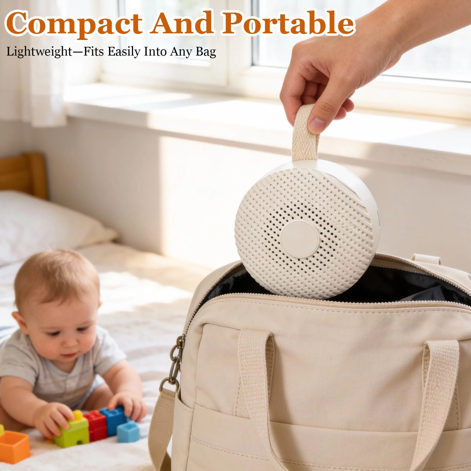 White Noise Machine Portátil con 24 Sonidos Relajantes, Luz Nocturna y Temporizador USB-C para Bebé Niños Adultos