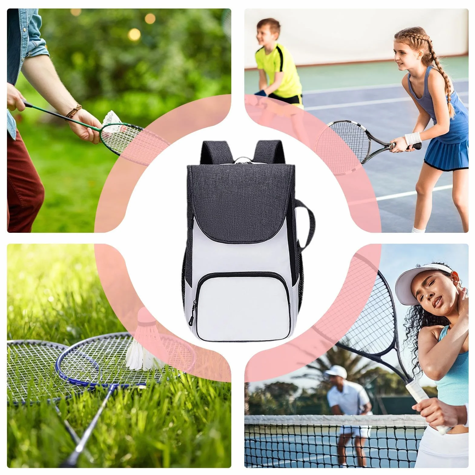 Mochila de Tenis Organizadora con Almacenamiento para Equipo de Bádminton