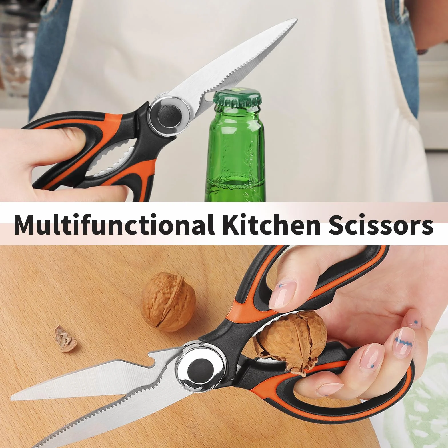 Tijeras de cocina, multiusos, resistentes, cuchillas de acero inoxidable, rojo, negro y naranja, juego de 3