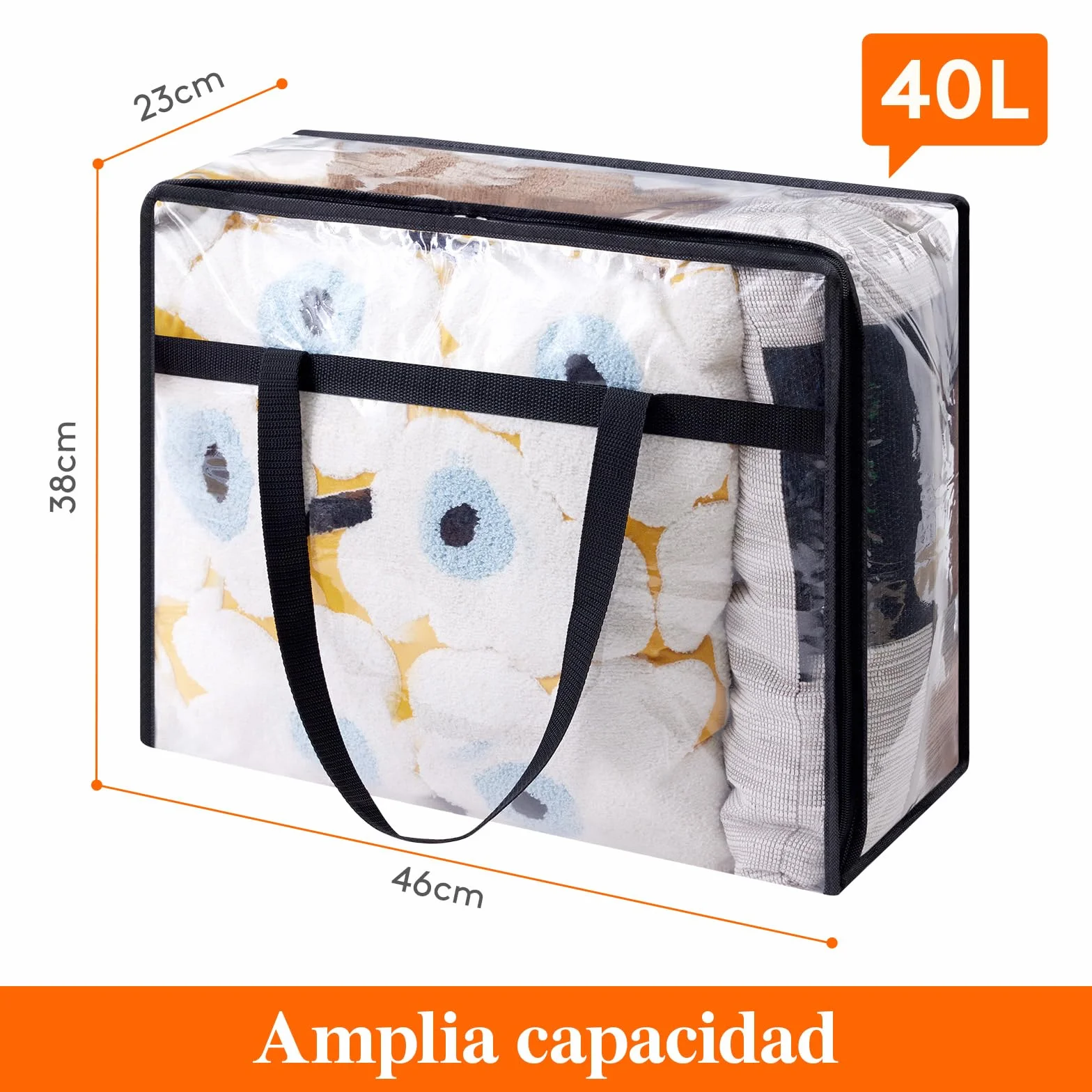 Lifewit 4 Piezas Bolsas para Guardar Ropa Transparentes 40L, Bolsas Almacenaje Ropa Plegable de PVC, Cajas Almacenaje con Asas, Organizador Armario para Mantas, Ropa, Juguetes, Mudanza, Libro