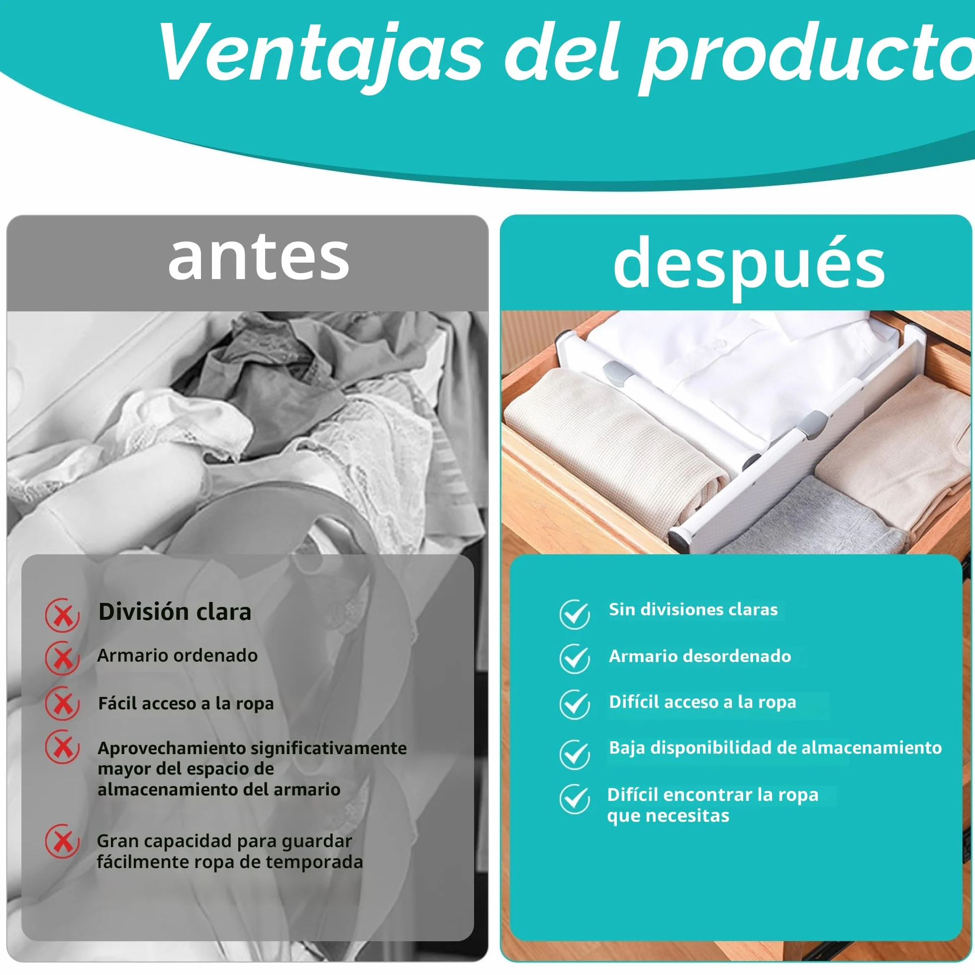 Separadores de Cajones de Plástico Ajustables 37.5-54 cm Paquete de 4 Blanco