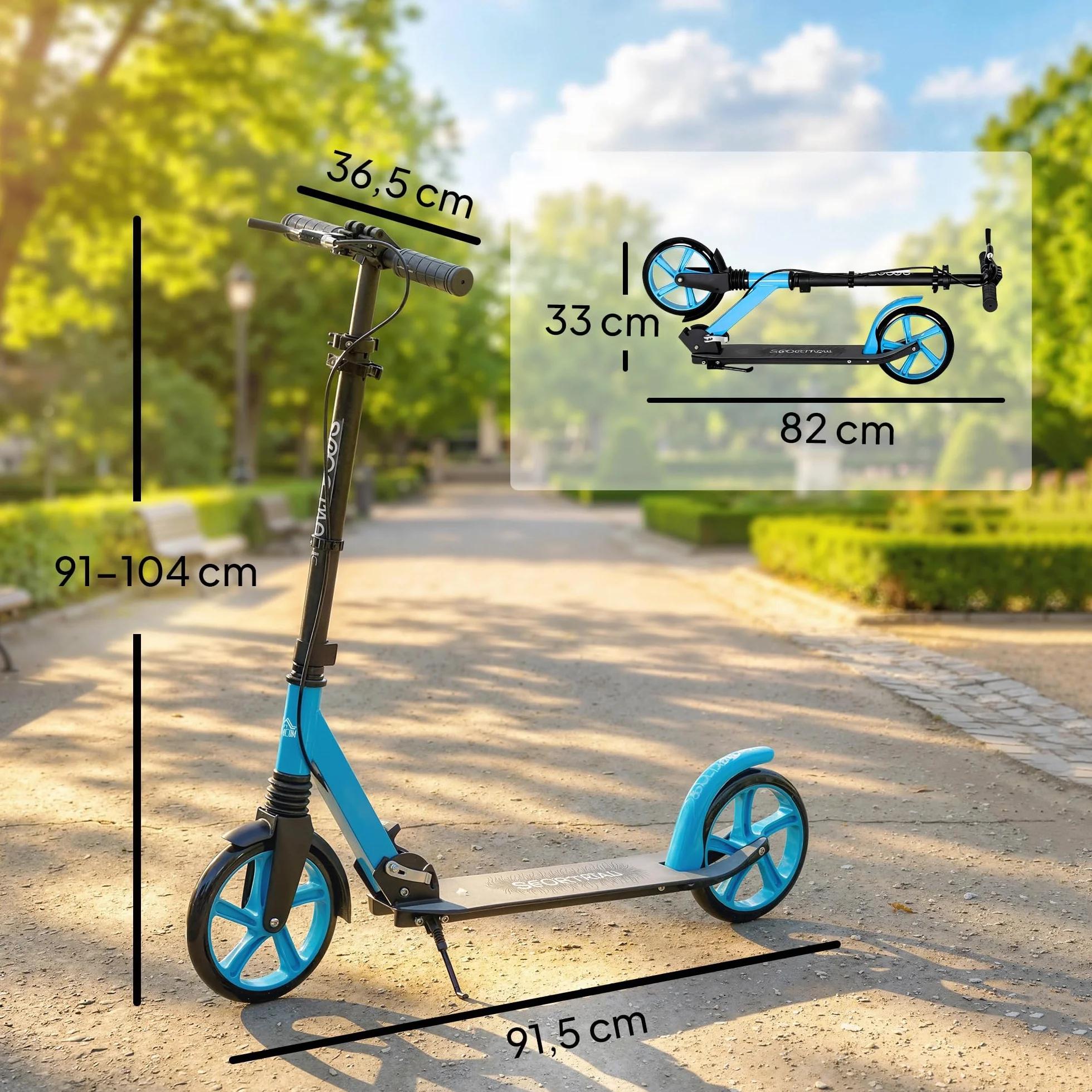 HOMCOM Patinete Plegable para Adultos y Niños +14 Años Scooter Ligero con Manillar Ajustable Ruedas 200 mm Aluminio Carga 100 kg