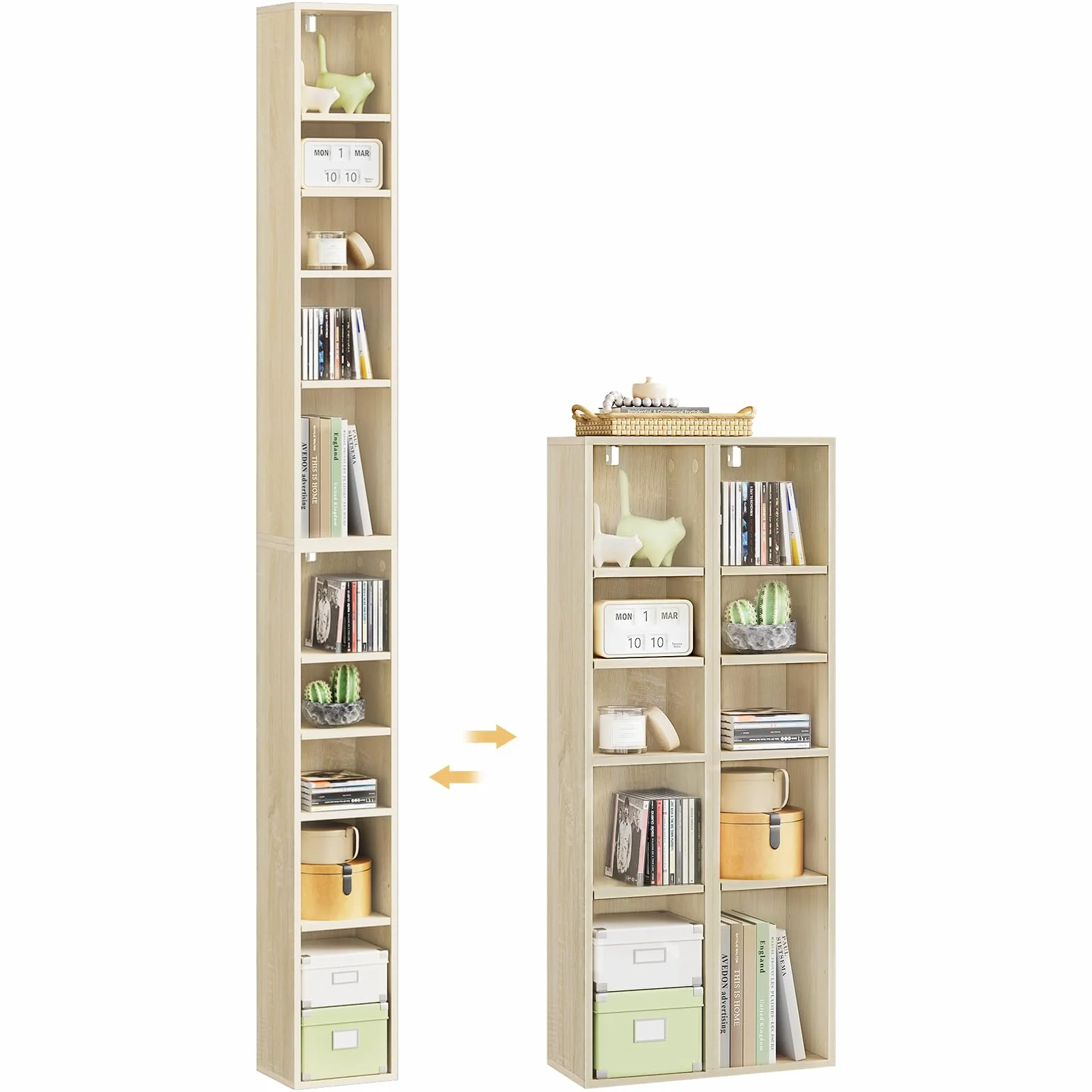 WOLTU Librería Estantería Alta para Libros | de 5 Niveles, Cubos de Colocación Libre, Biblioteca Separador para Libros y CDs, Roble Claro
