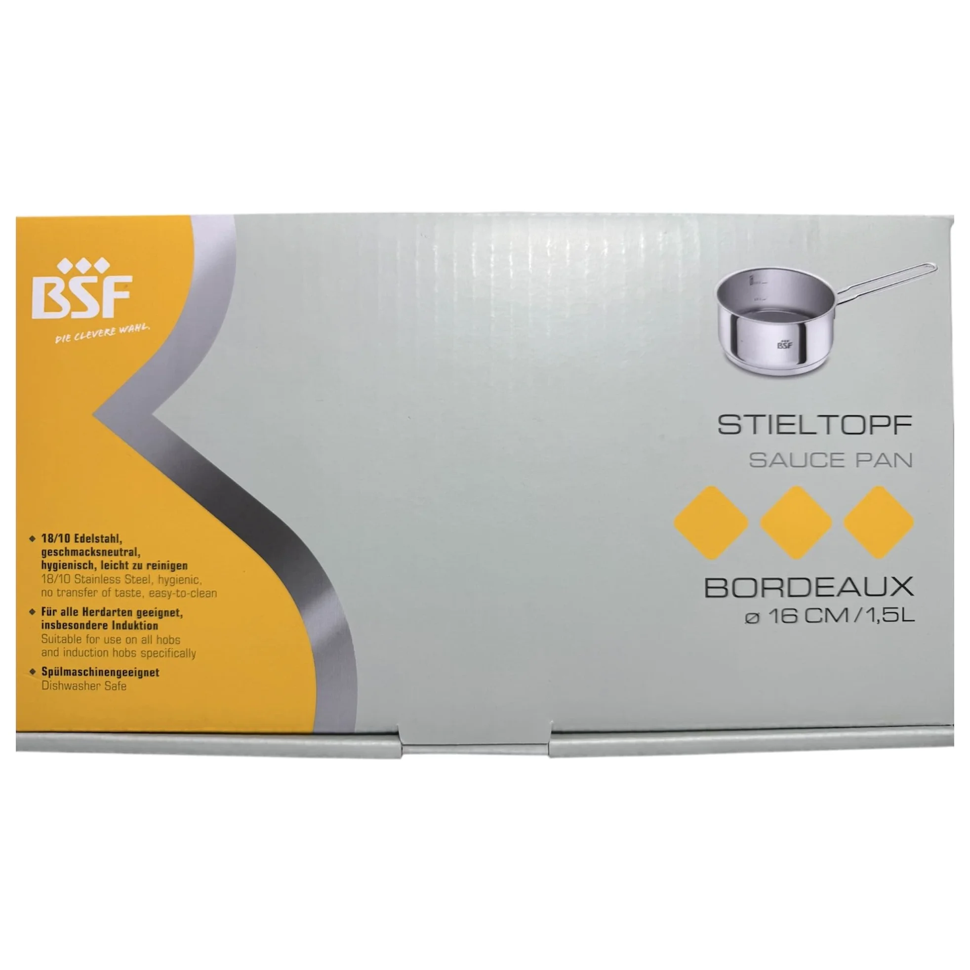 Zwilling BSF Burdeos - Cacerola (16 cm, 1,5 L, acero inoxidable, con escala interior (0,5 l/1 l), cacerola con mango apto para inducción, apto para lavavajillas, cacerola
