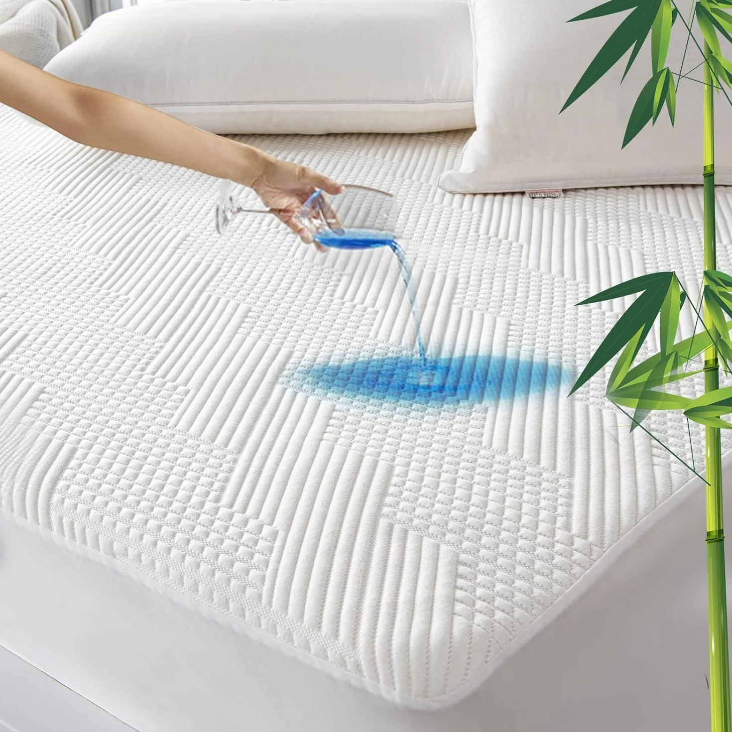 GRT Protector de Colchón 160x200 cm Impermeable Fibra de Bambú, Cubre Colchon Transpirable et Certificado Oeko-Tex, Funda para Colchon Estira hasta 40 cm de Profundidad (Blanco)