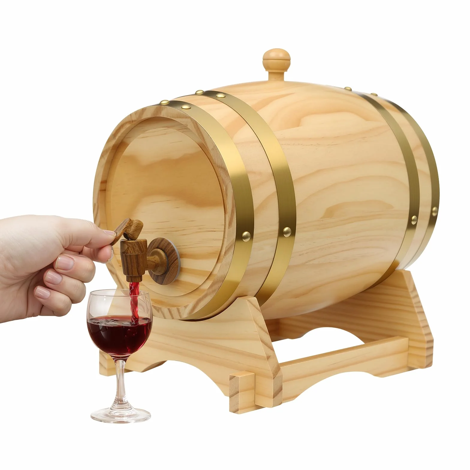 Barril de vino de 5 l, madera de pino con grifo, soporte para whisky, 30 x 28,5 cm, efecto madera, 5 l, madera de pino con grifo, soporte para vino, whisky, 30 x 28,5 cm, efecto madera