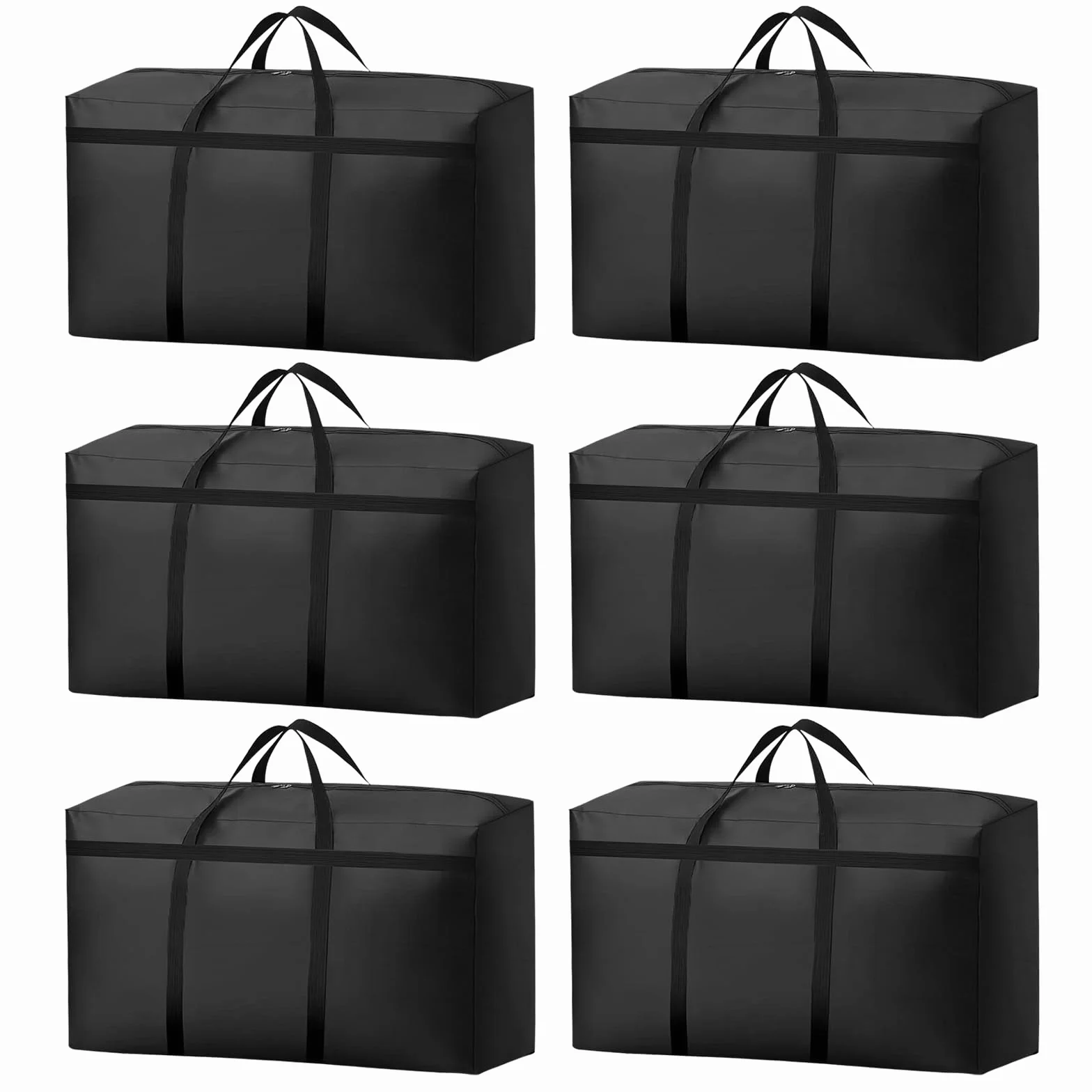 KOMABLEN 6 Piezas 100L Bolsas Almacenaje Ropa, 600D Oxford Impermeable Cajas para Guardar Ropa con Cremallera y Asa, Negro Plegable Bolsas Mudanza Grandes para Edredones, Mantas