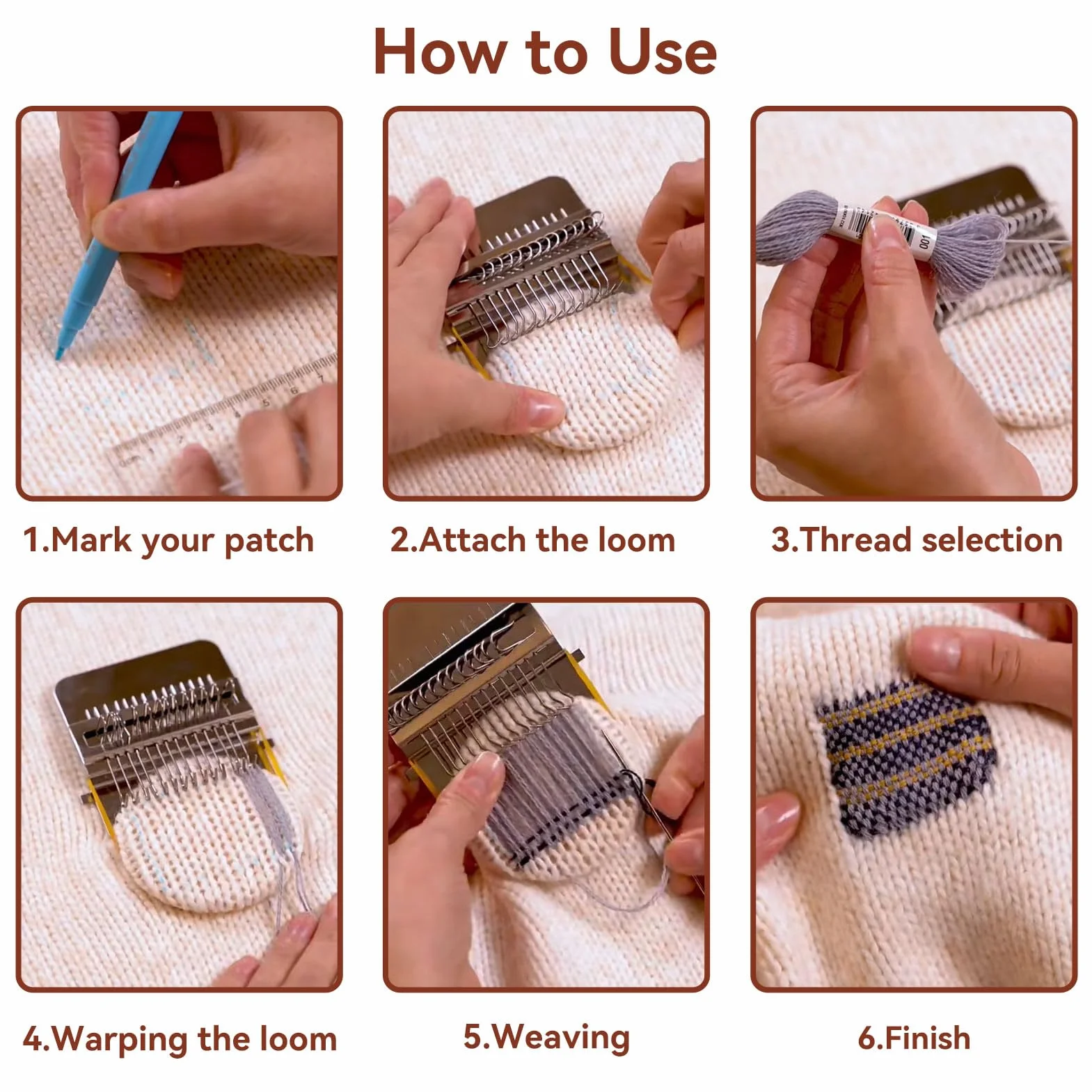 Telar, Telar De Zurcir Herramienta De Tejido Tipo Speedweve Ganchos De Acero Inoxidable Disco De Madera De Pino Kit De Telar Pequeño Reparación Rápida De Agujeros De Ropa Mini Telar (14 Hooks)