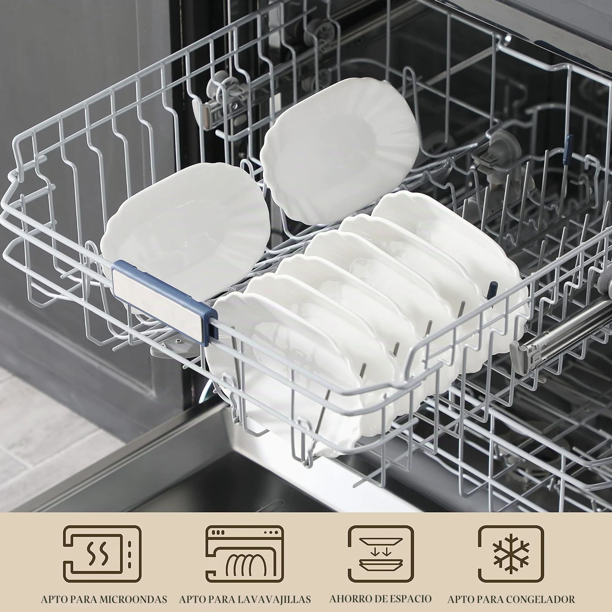 MALACASA, Series - Platos de postre de porcelana blanca de 7.75 pulgadas, bandeja de desayuno, plato de cena, platos de patatas fritas (19,5 x 12 x 3,5 cm), juego de 8