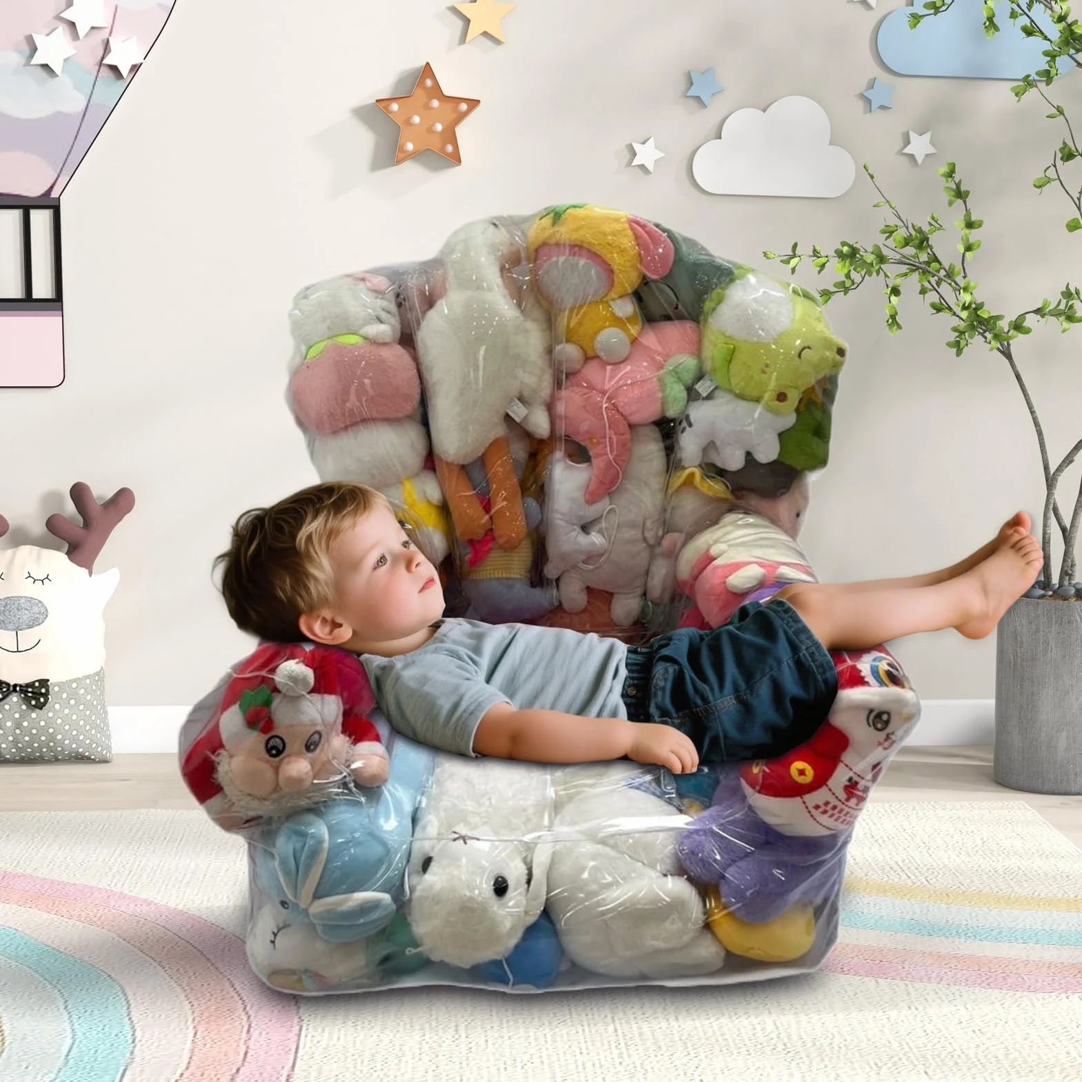 Tapa de Silla de Bolsas de Frijoles de Animales de Relleno Transparente, Bolsa de Animales rellenas de Frijoles Impermeables, Bolsa de Almacenamiento de Juguetes con Cremallera, Cubierta de Silla