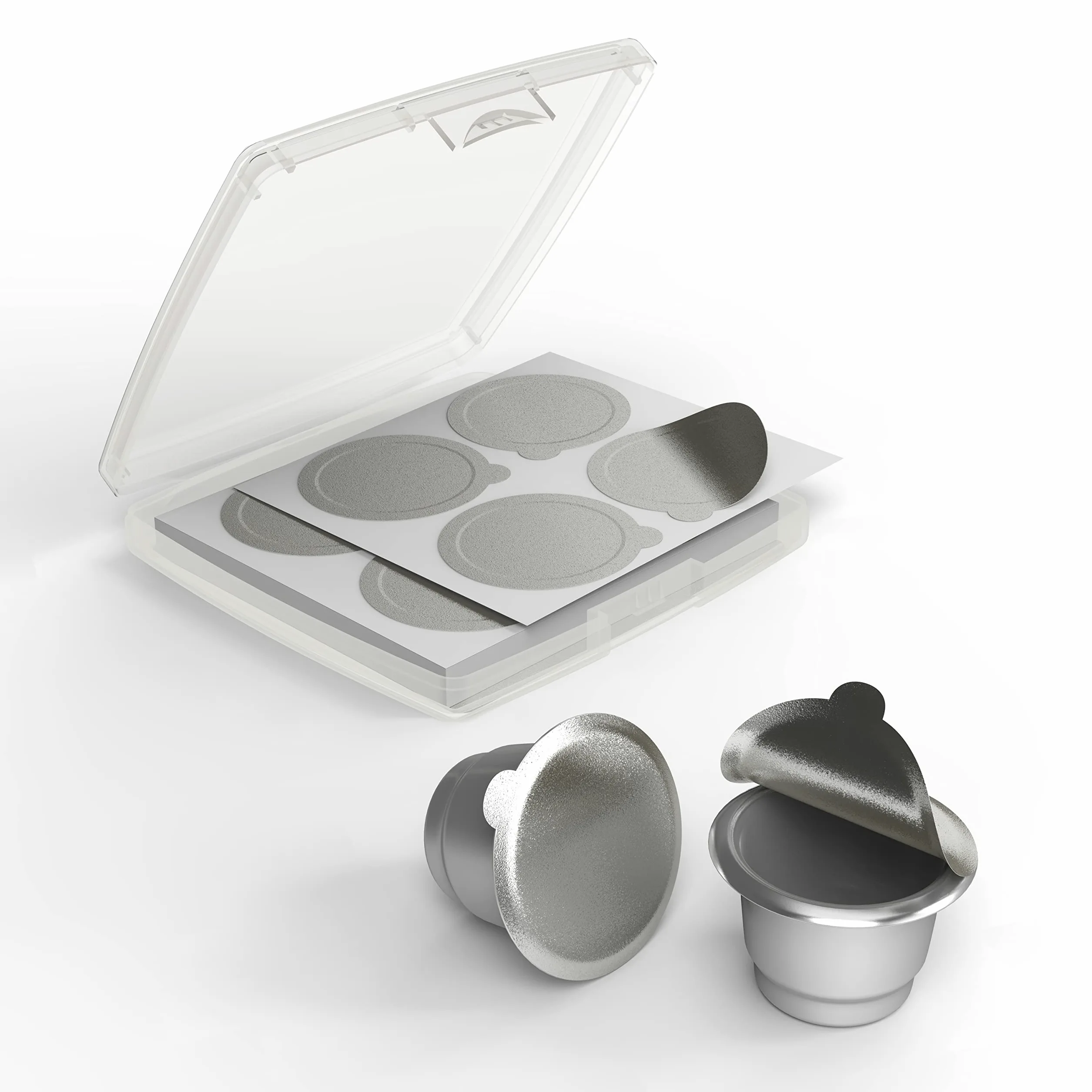 Tiplot Tapas de aluminio para cápsulas reutilizables, sellos adhesivos de aluminio autoadhesivos, 200 unidades para cápsulas de café recargables, máquinas de línea original Nespresso compatibles con