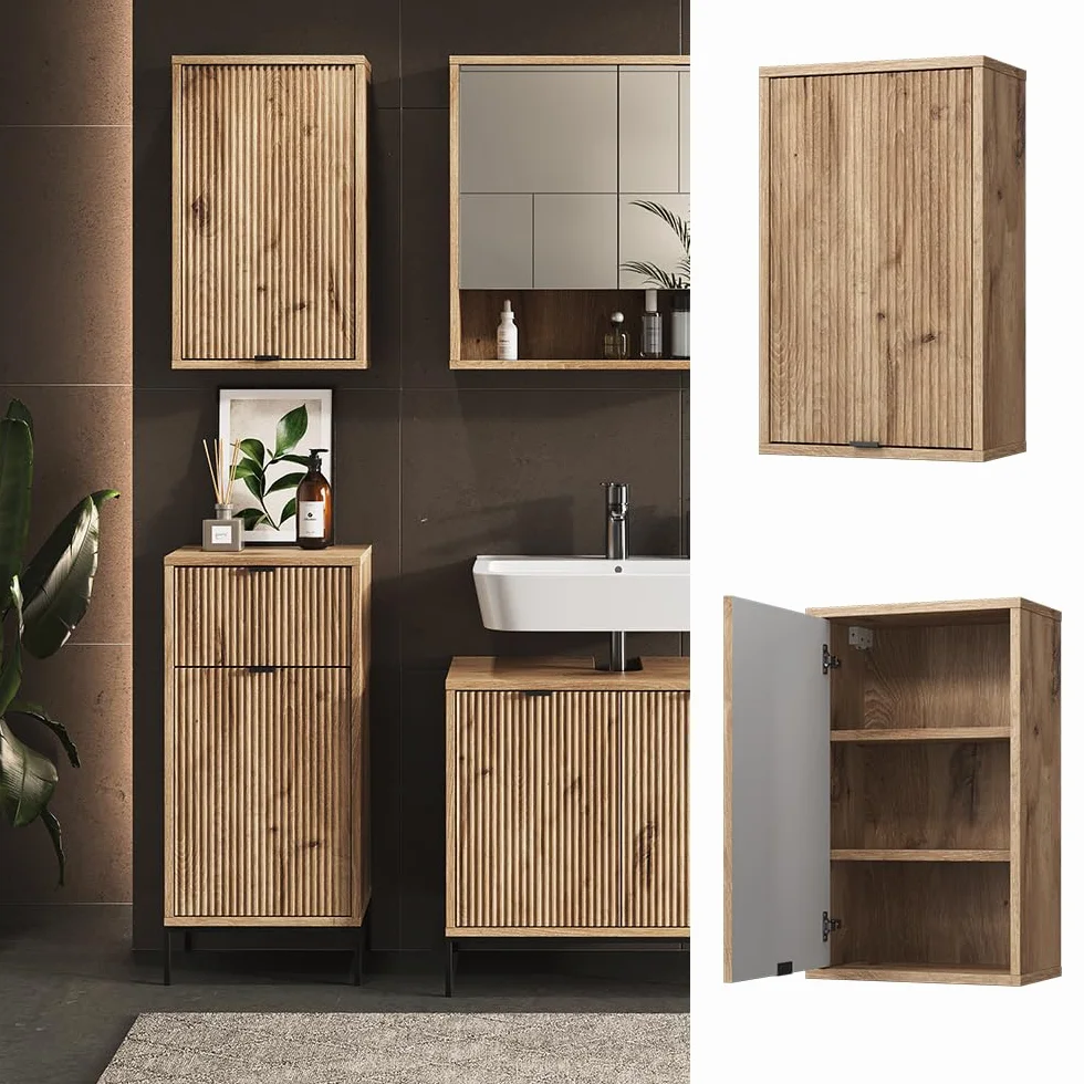 Vicco Mueble de baño Eliza, Roble Vikingo, 40 x 65 cm con una Puerta, Apto para Almacenamiento de artículos de baño montado en la Pared