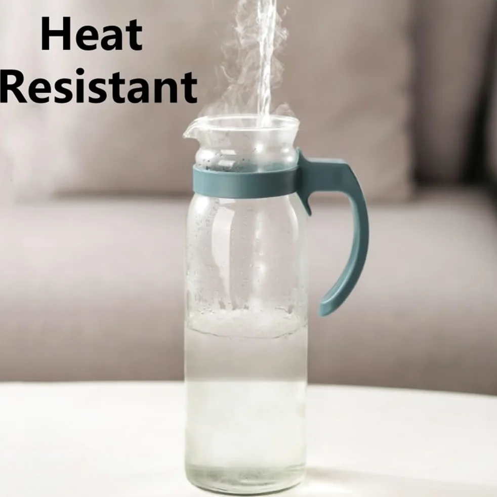 Jarra Agua Hervidores de Agua de Vidrio de 1400 ml de Gran Capacidad con Tapa y asa, Jarra for Jugo, té, Leche, dispensador de Bebidas Jarra de Agua(Blanco)