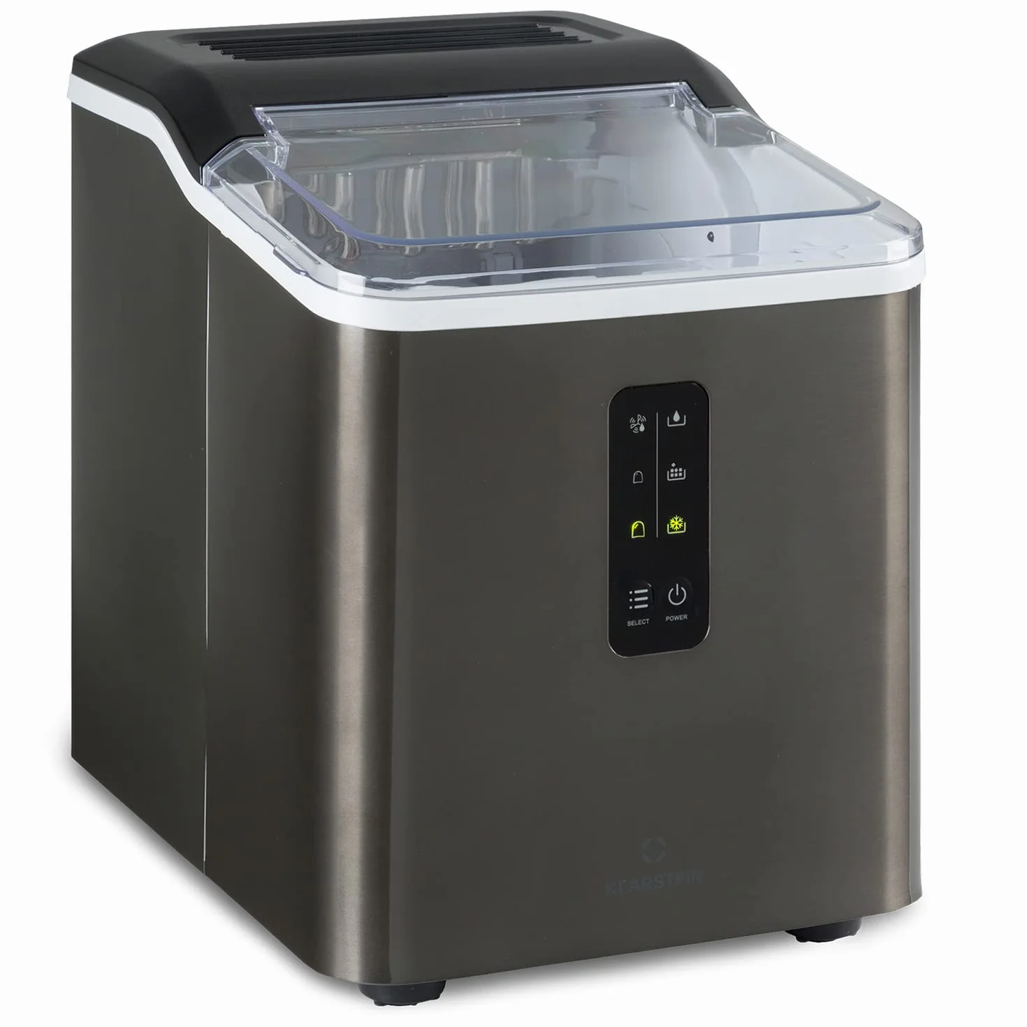 Klarstein Maquina de Hielo Pequeña, Maquina de Hacer Hielo de Sobremesa para el Hogar y la Cocina, Capacidad de 1,5L, Funcionamiento Rápido, 12kg Hielos Grandes y Pequeños, Ice Maker Autolimpiable