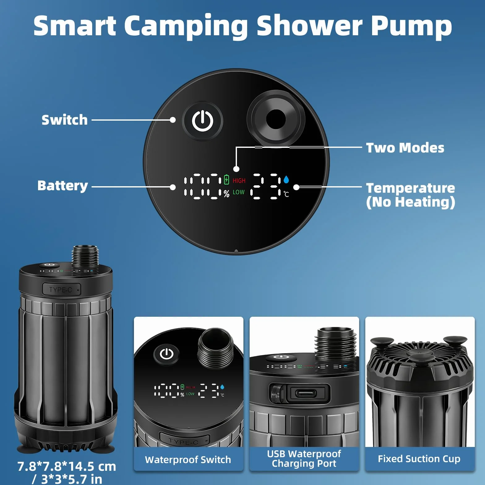 Uplayteck Ducha Portatil Camping, Ducha Electrica Recargable 8000mAh IPX8, 150 Minutos Autonomia