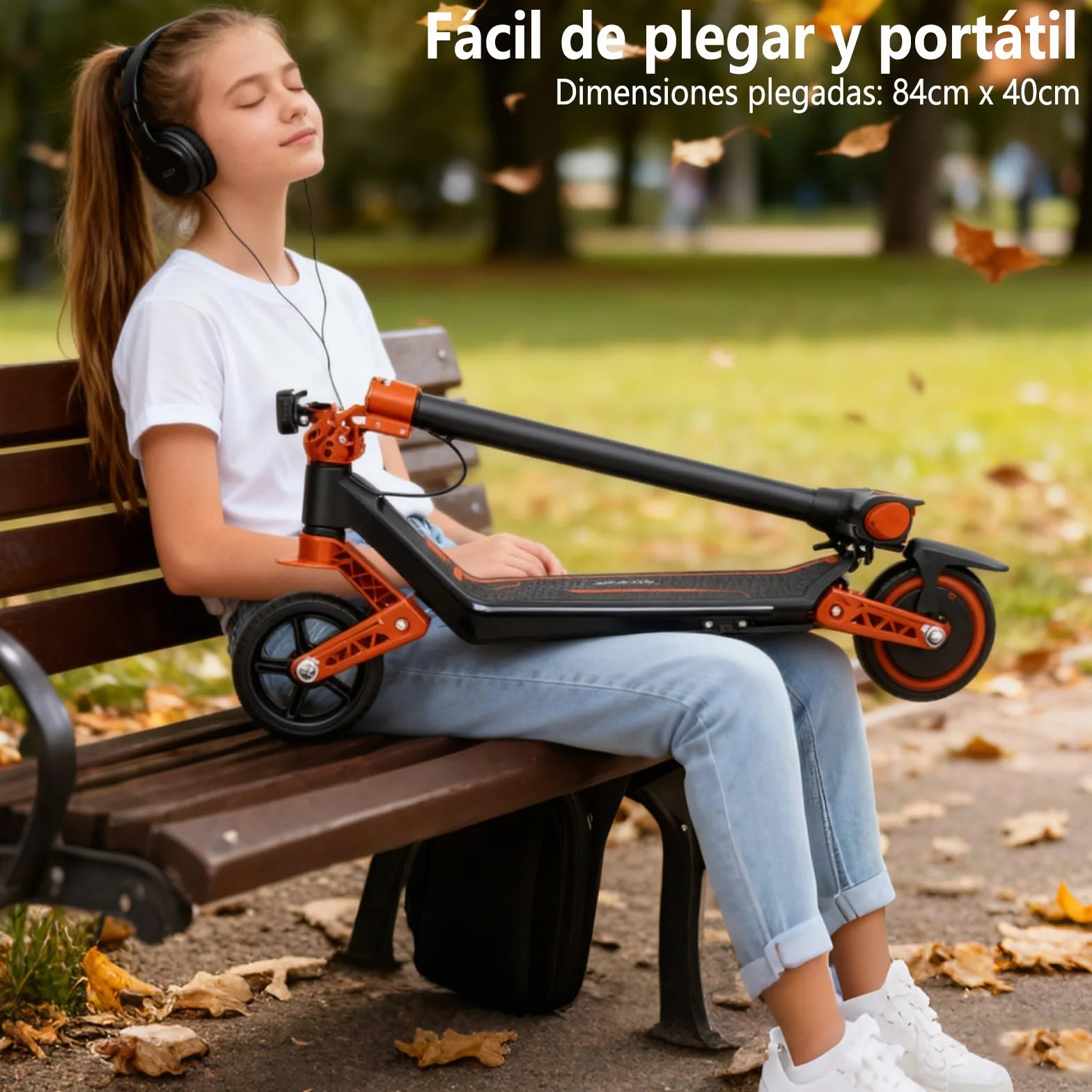 Patinete eléctrico para niños Doble suspensión Luces Arco Iris LED Alcance 12 km