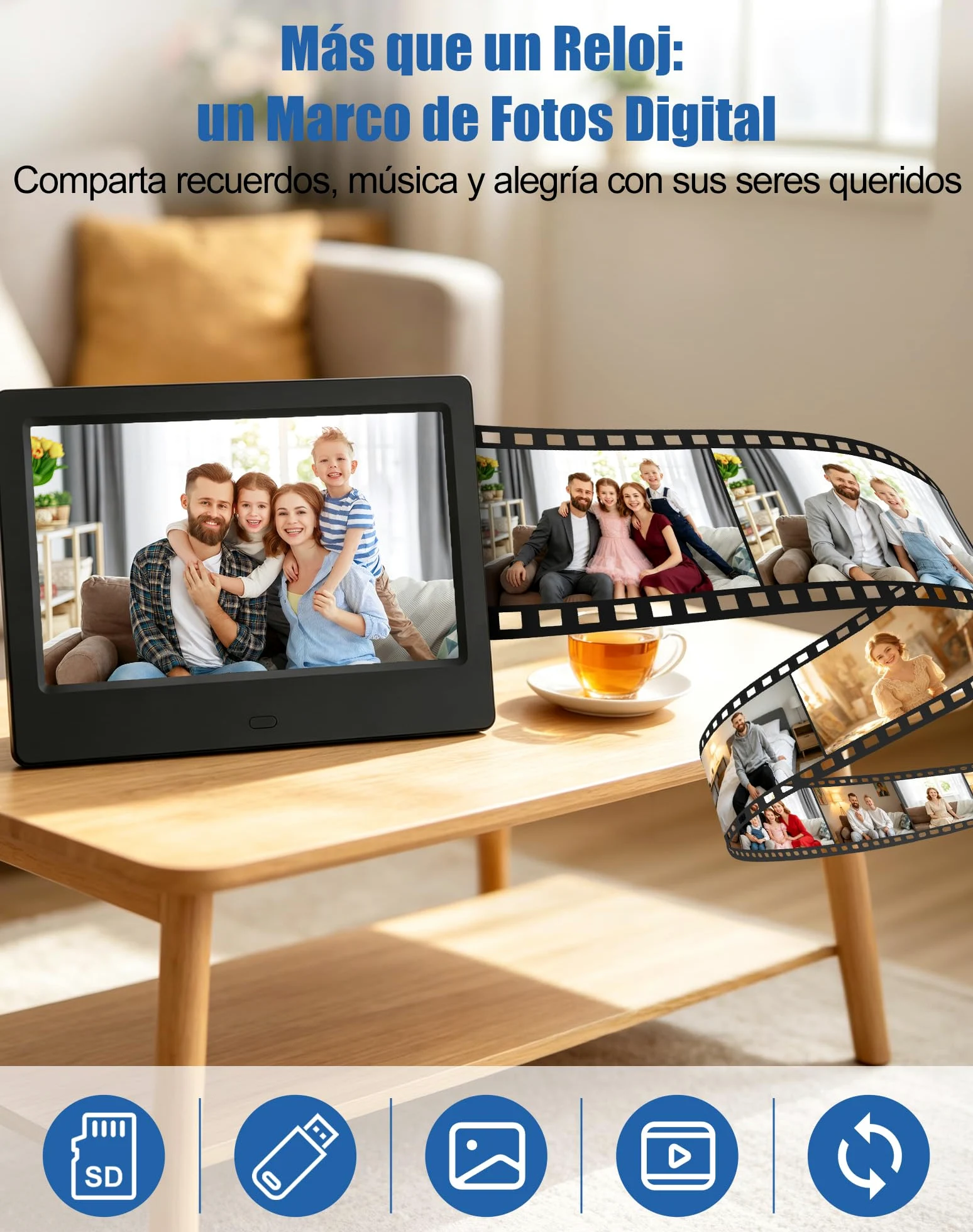 jely Reloj Digital para Personas Mayores 7'' Calendario Digital para Alzheimer y Pérdida de Memoria, 20 Recordatorios, 24 Alarmas, Marco de Fotos Digital, Control Remoto, Reloj de Pared y Mesa - Negro