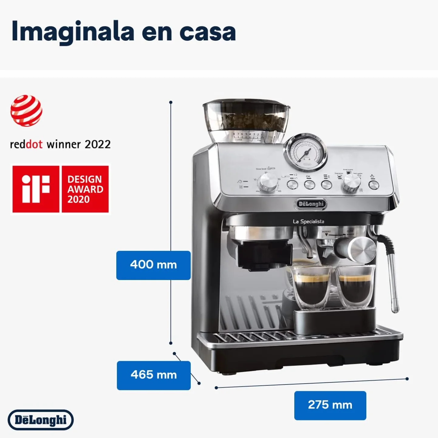 De'Longhi Perfetto La Specialista Arte, Máquina de Café Espresso y Cappuccino con Bomba, Máquina de Café en Grano, 3 Recetas Predefinidas, 8 Ajustes de Molienda, EC9155.MB, Metal/Negro