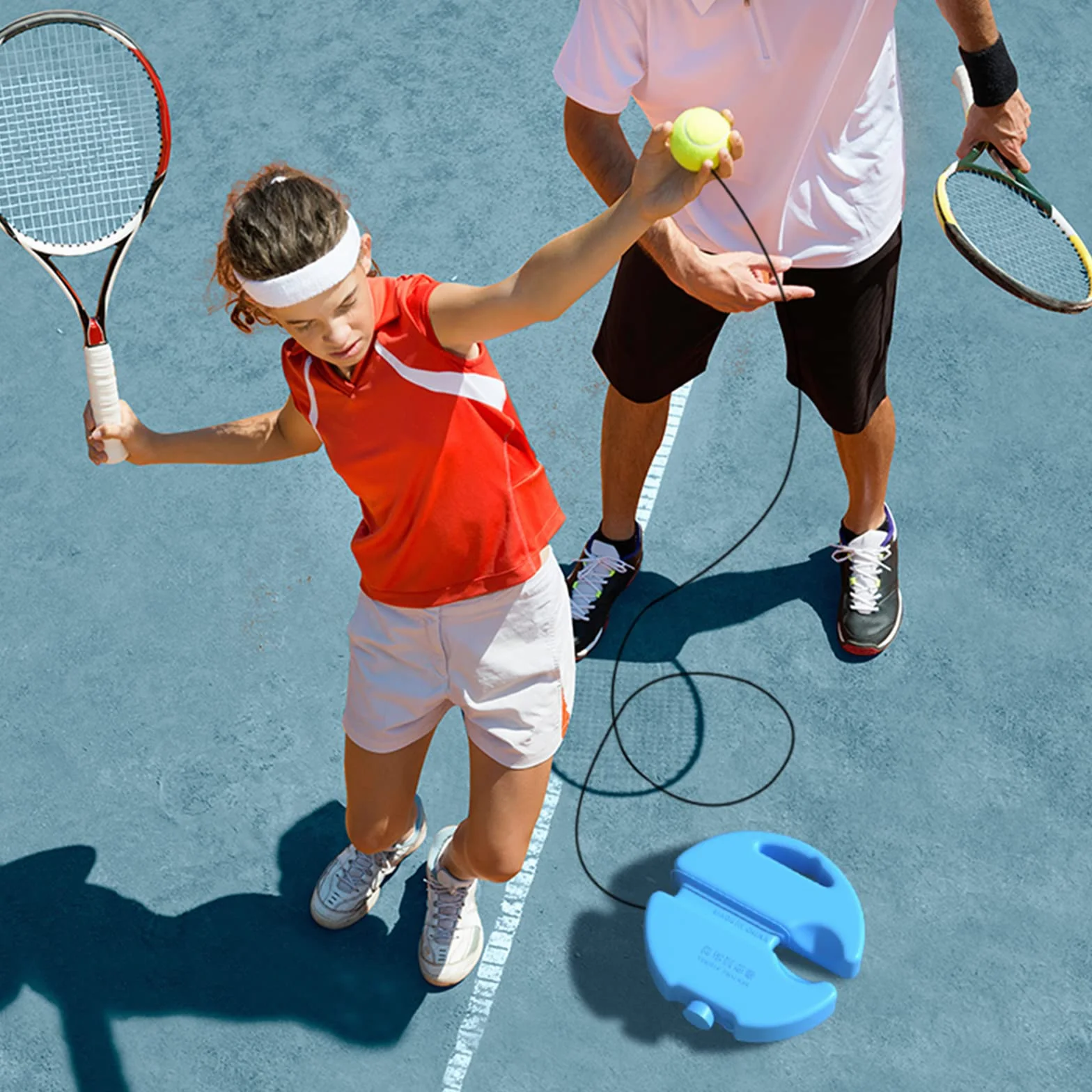 Entrenador Elástico de Tenis para Principiantes, Niños y Adultos - Pelota de Rebote 1 Pieza (Azul)