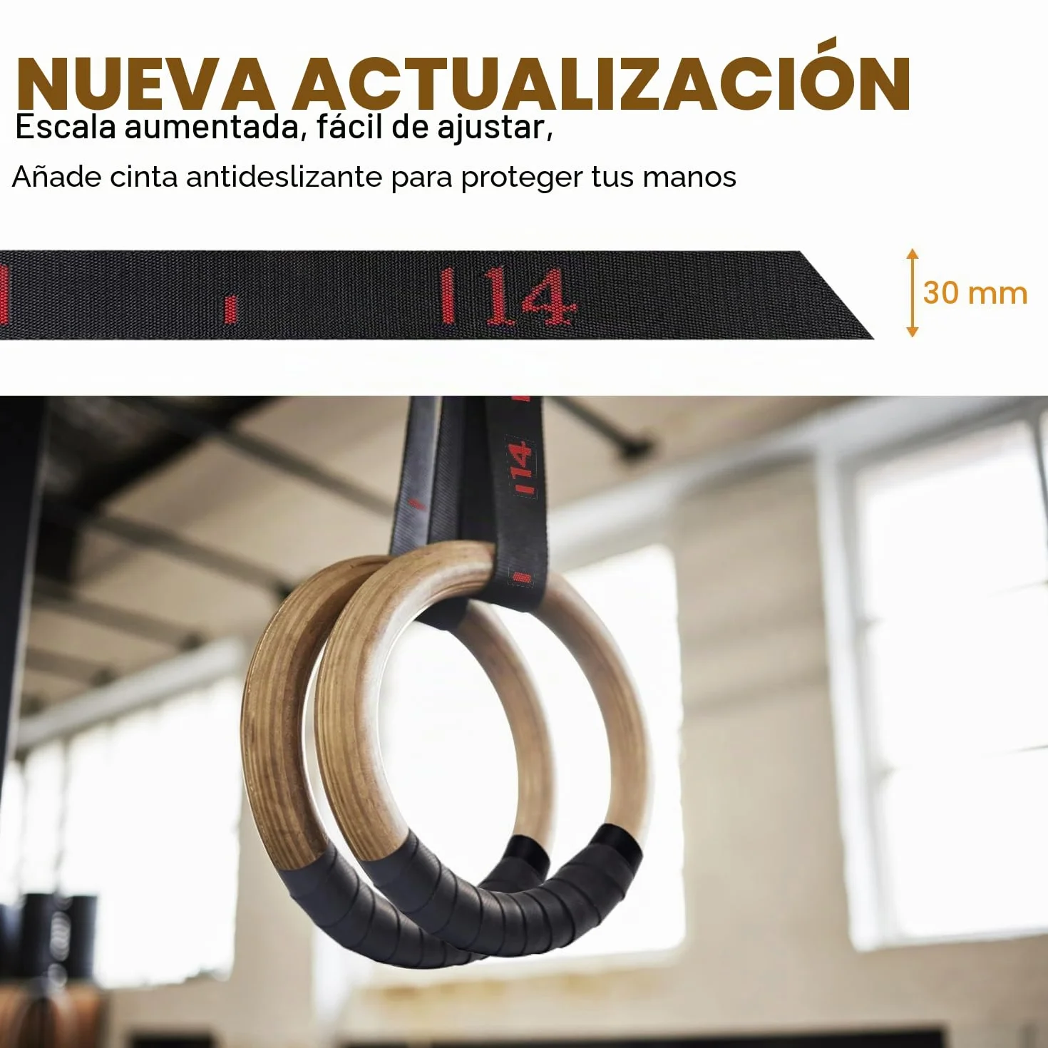 Anillos de Gimnasia de Madera Olímpicos con Hebillas Ajustables - Entrenamiento de Fuerza