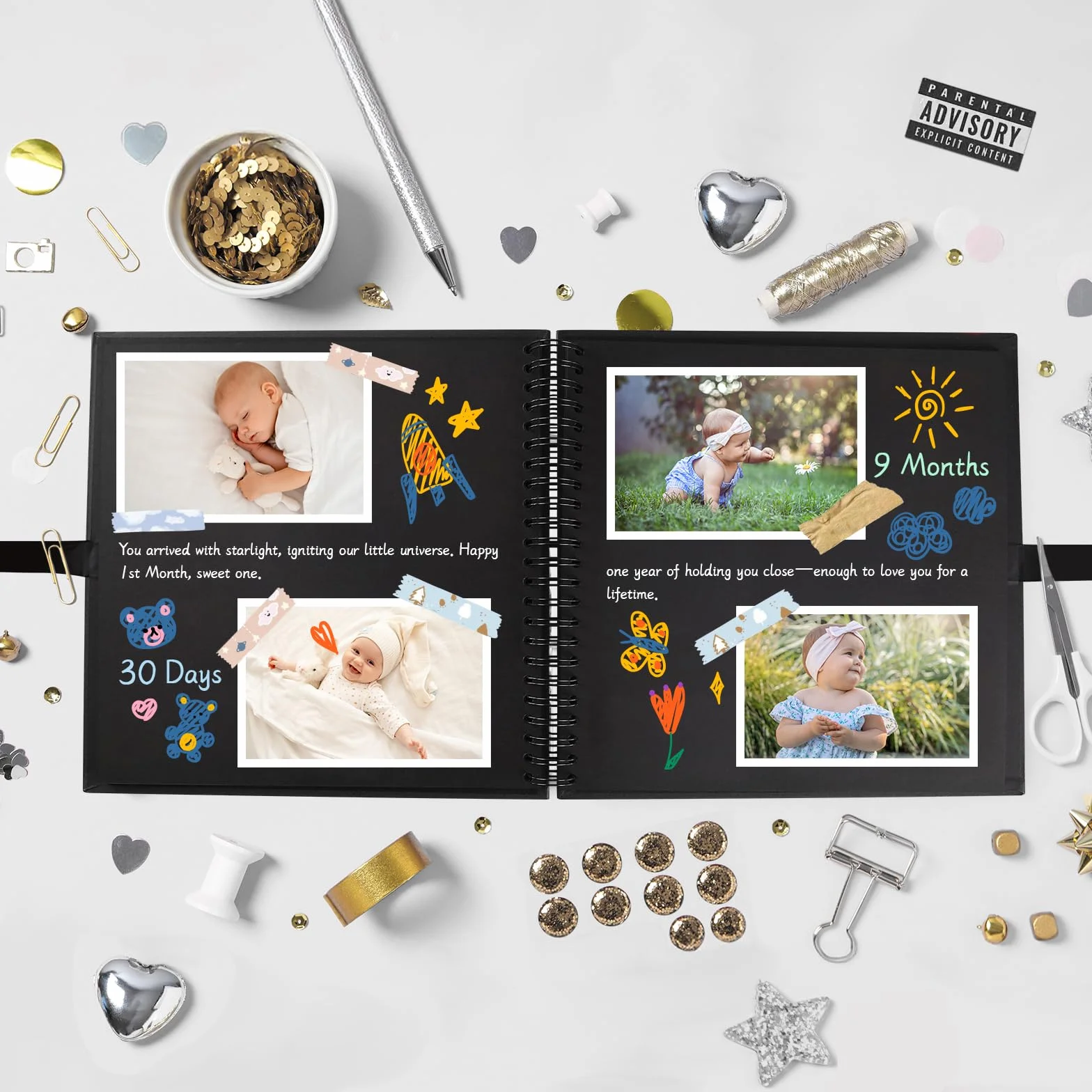Vienrose Álbum Fotográfico de Álbum DIY Spiral Scrapbooking Álbumes de Recortes 20,5x20,5 cm 40 Páginas Negros Regalos de Valentino Boda Aniversario Nacimiento Bebé Cumpleaños y Recuerdos Familiares
