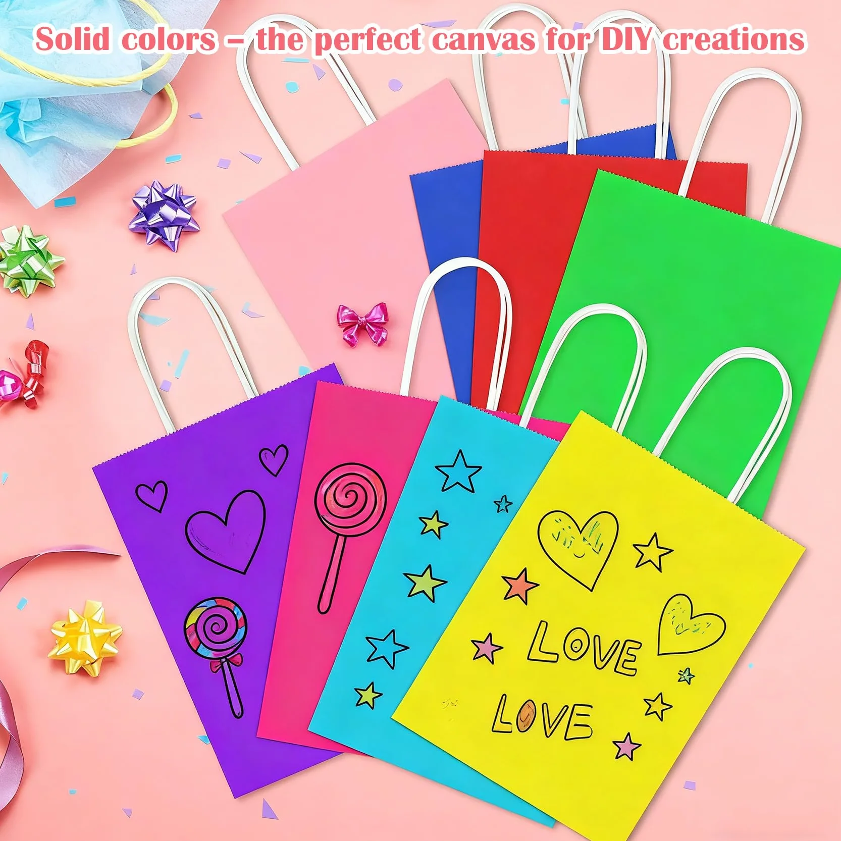 SHUBEIEUMI Paquete de 10 Bolsas de Regalo, Bolsas de Papel Kraft con Asas, 21 x 15 x 8 cm, Reutilizables Bolsas de Regalo para Embalaje Fiestas de Cumpleaños Bodas-Colorido