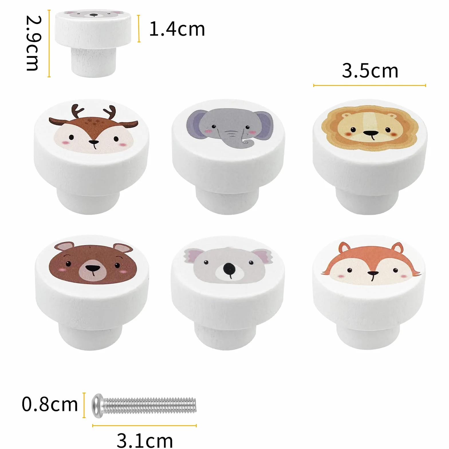 Maxentico Tiradores Cajones(6Pcs), Pomos Infantiles para Muebles Cabinet Knobs, Puxadores para Moveis Crianca Comoda Bebe para Habitación Infantil, Armarios Tirador Madera Habitación