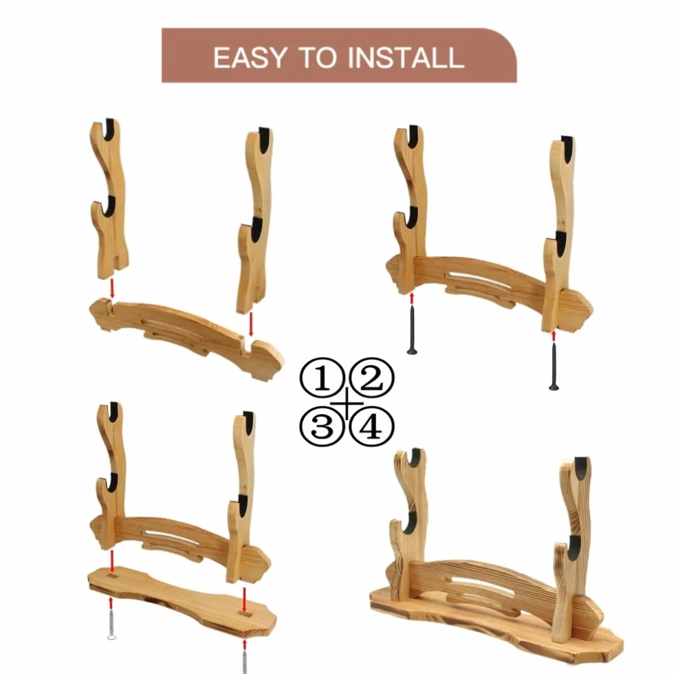 BiJun Soporte para Espada Katana de Madera, Montaje en Pared para Katana Wakizashi Samurái