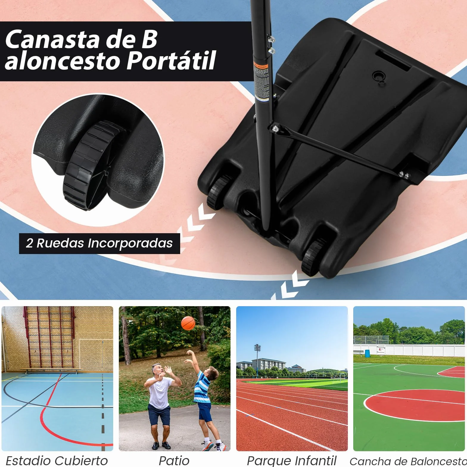 COSTWAY Canasta Baloncesto Exterior Altura Ajustable 2.6-3.5 m Móvil con Ruedas Aro Baloncesto Niños Adultos