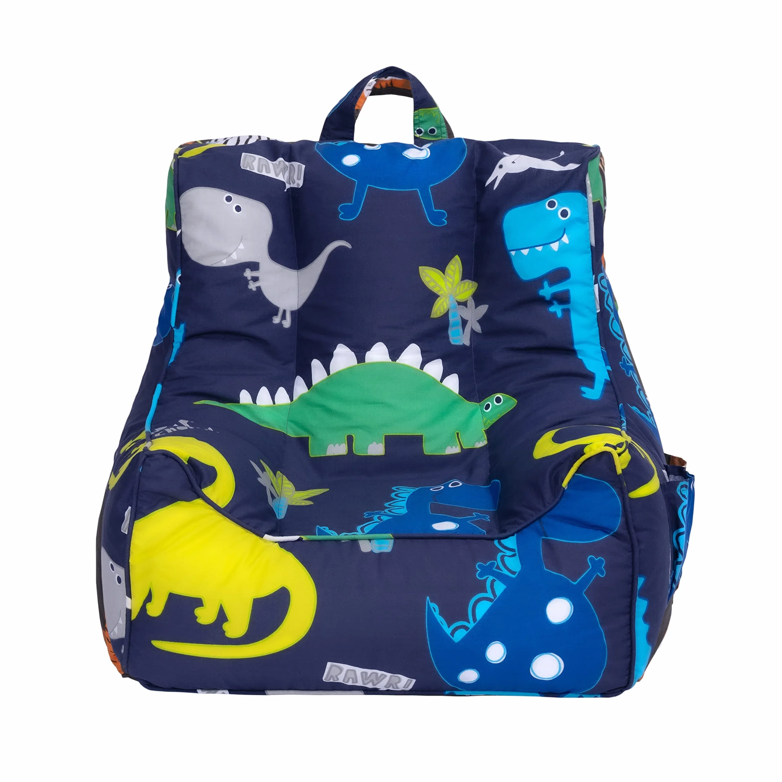 Ready Steady Bed Puf para niños con reposapiés, asiento suave y seguro para jugar a los niños, sillón de diseño ergonómico para niños pequeños, muebles cómodos para niños (dinosaurio oscuro)