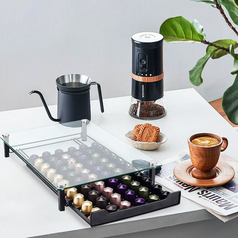 Soporte para Cápsulas de Café, Dispensador Capsulas Vertuo,Organizador Capsulas Vertuo,Cajón para almacenar cápsulas de Vertuoline (60 (vidrio))