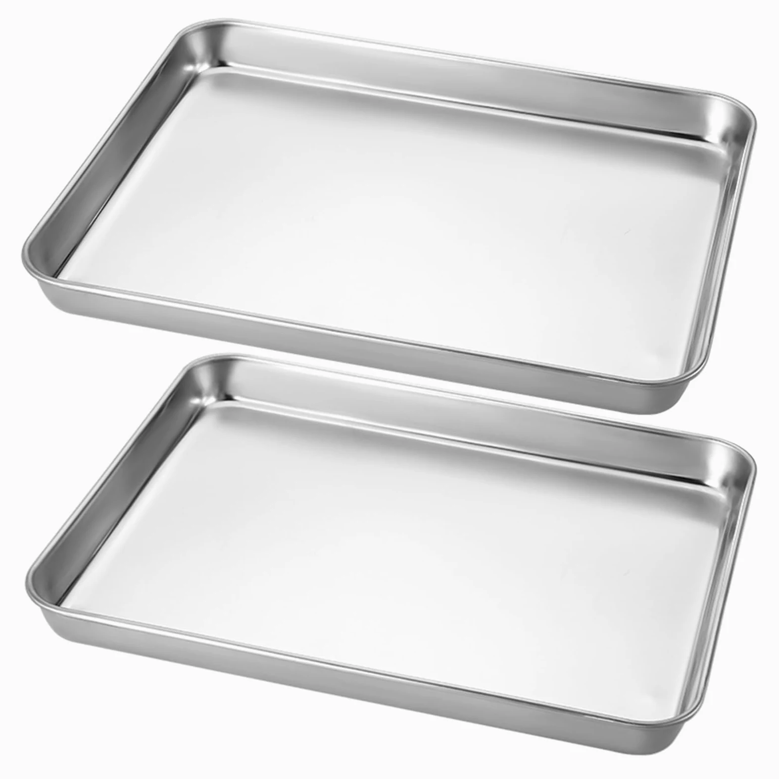 Juego de 2 bandejas for Hornear de Acero Inoxidable, Resistentes y antiadherentes, for Horno Tostador de Galletas, rectangulares y Resistentes a la deformación.(40.5x30.5x2.5cm)