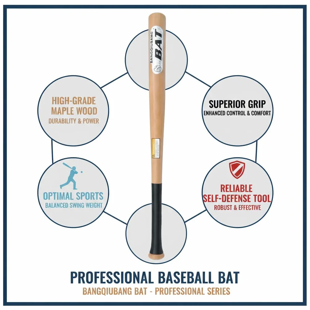 Bate de Béisbol de Madera Maciza 53.34 cm (21 Pulgadas), Ideal para Juego al Aire Libre