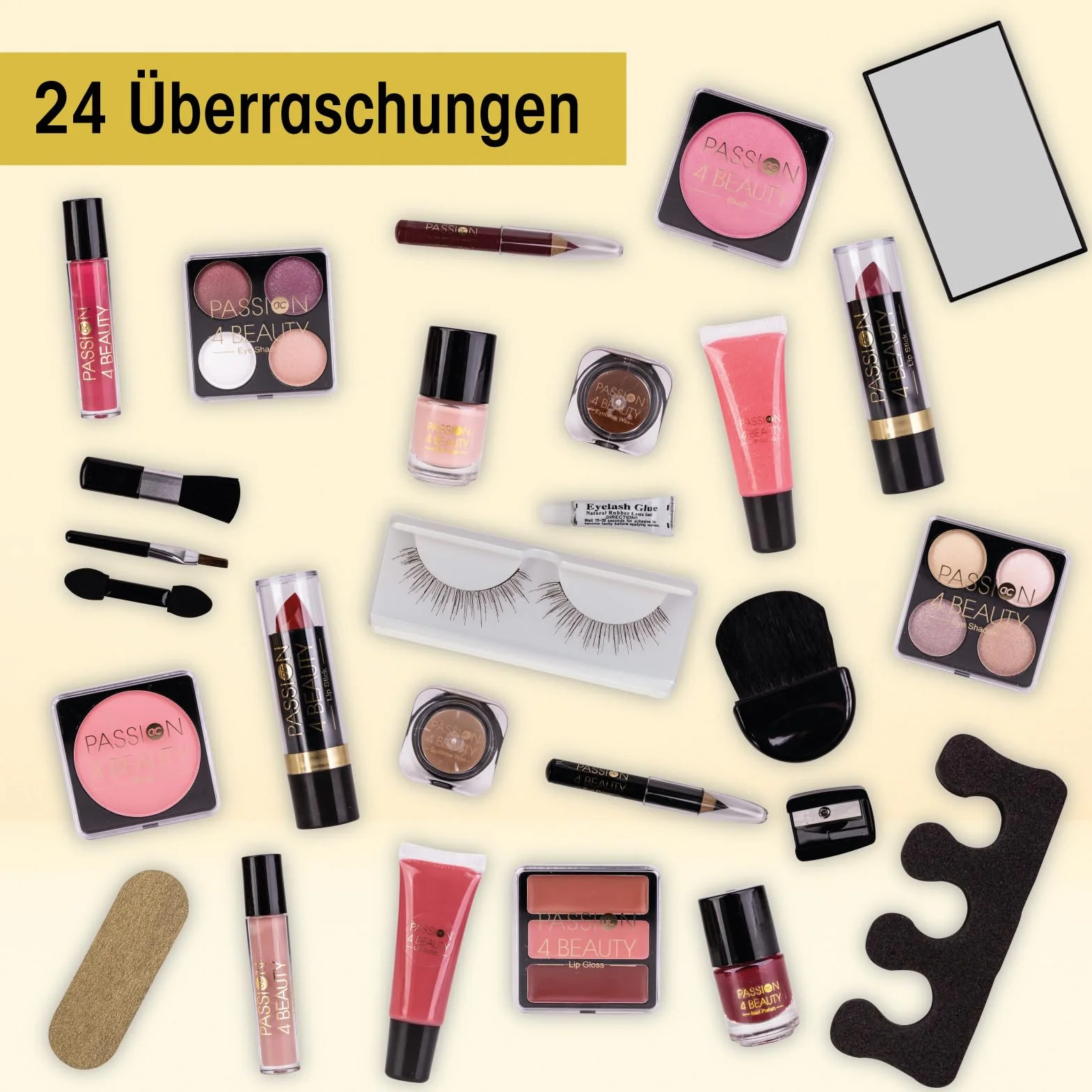 Accentra – calendario de Adviento de belleza con 24 artículos de maquillaje&cosméticos- Calendario para mujeres con brillo de labios, rímel esmalte de uñas, sombras de ojos, aplicadores y más